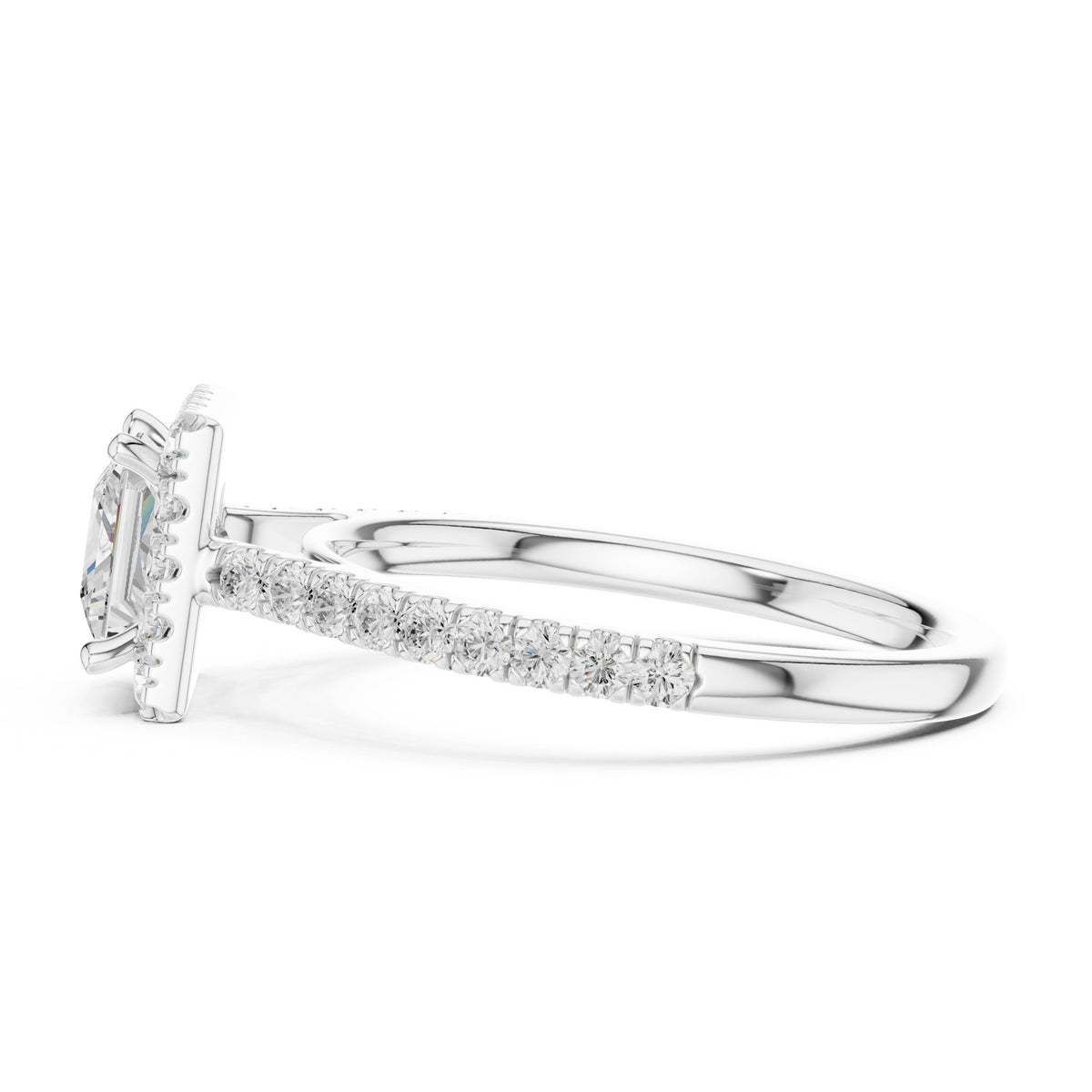 Princess Cut Halo Engagement Ring with Pavé Band