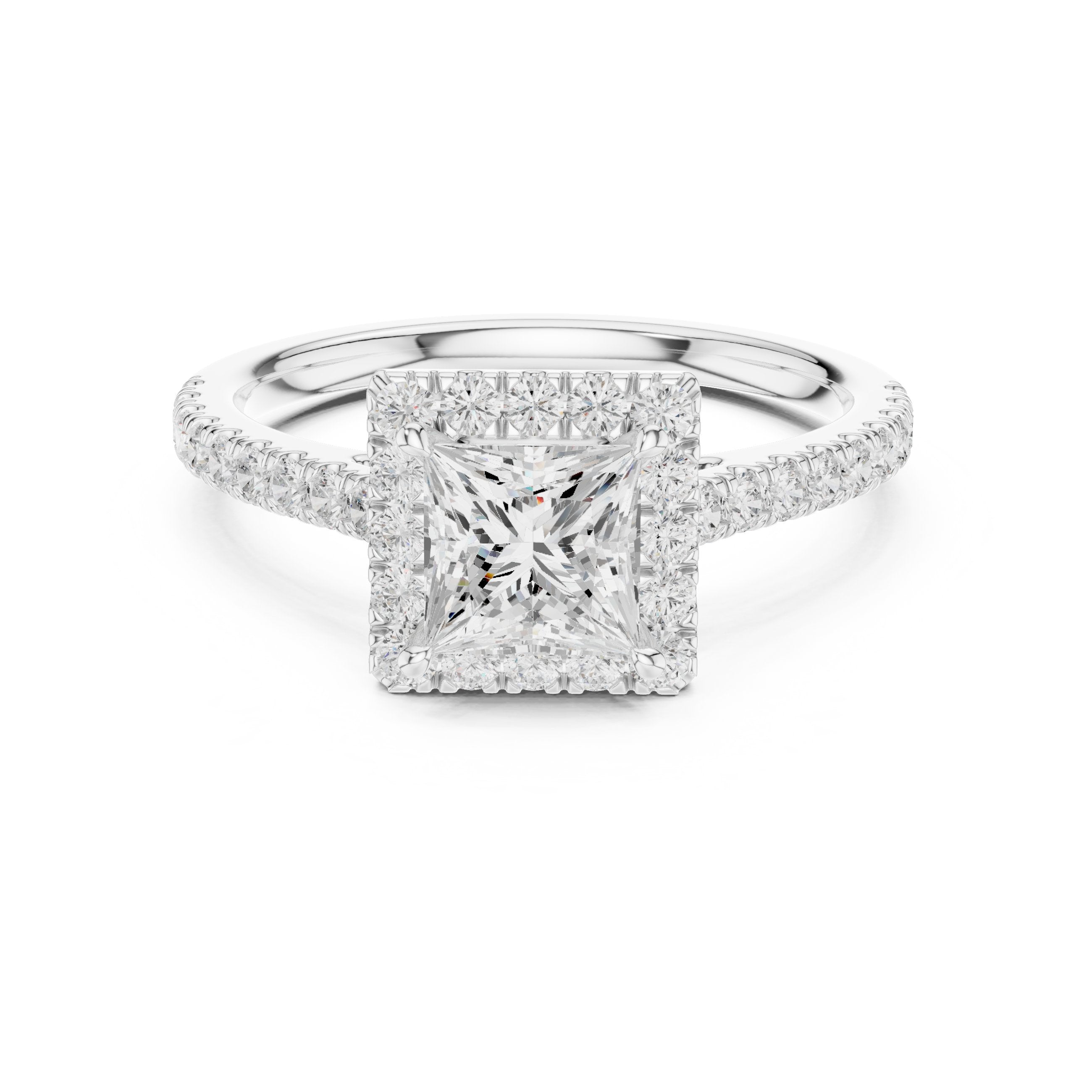 خاتم خطوبة أميري القطع بهالة مع سوار بافيه in White Gold - VYKA Diamonds
