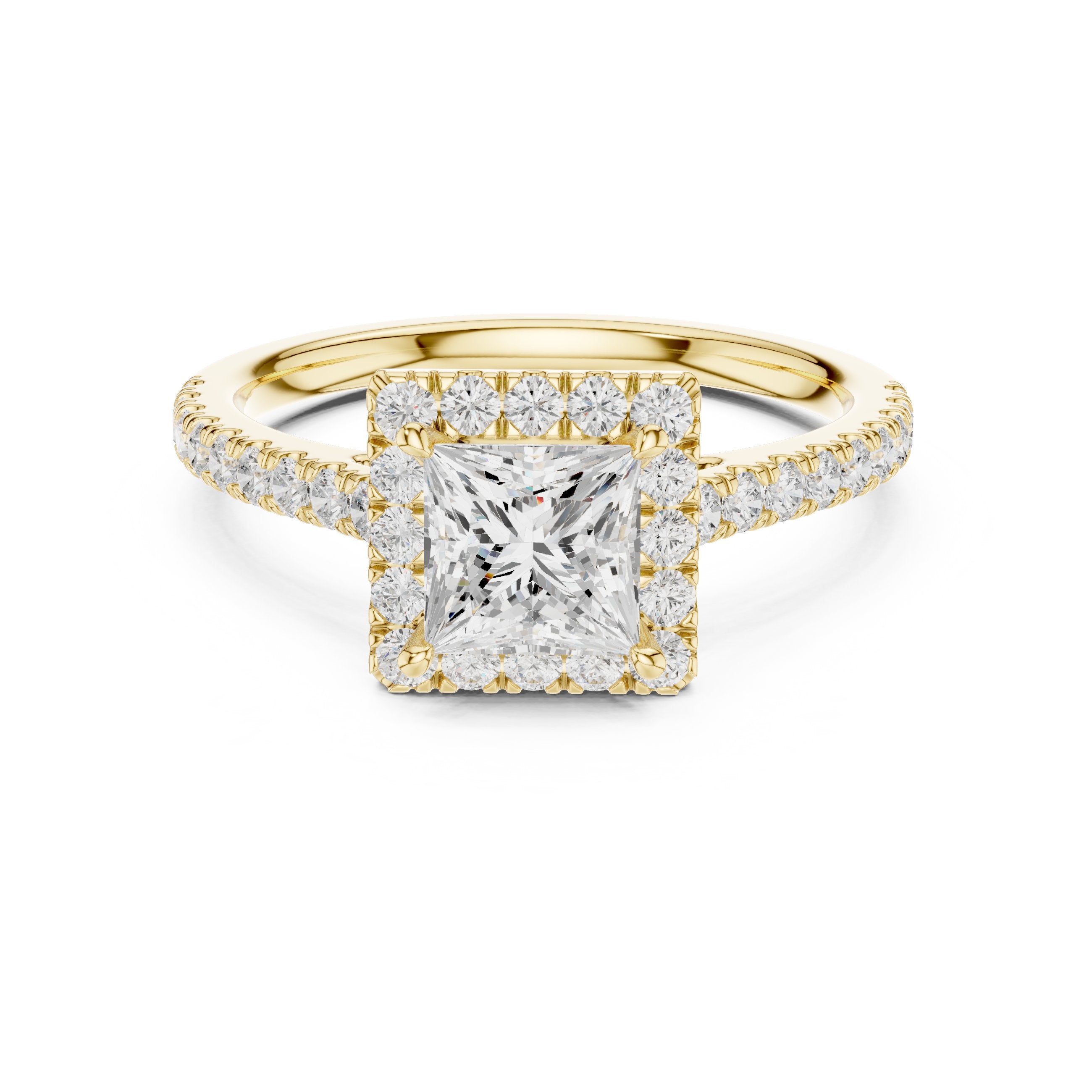خاتم خطوبة أميري القطع بهالة مع سوار بافيه in Yellow Gold - VYKA Diamonds