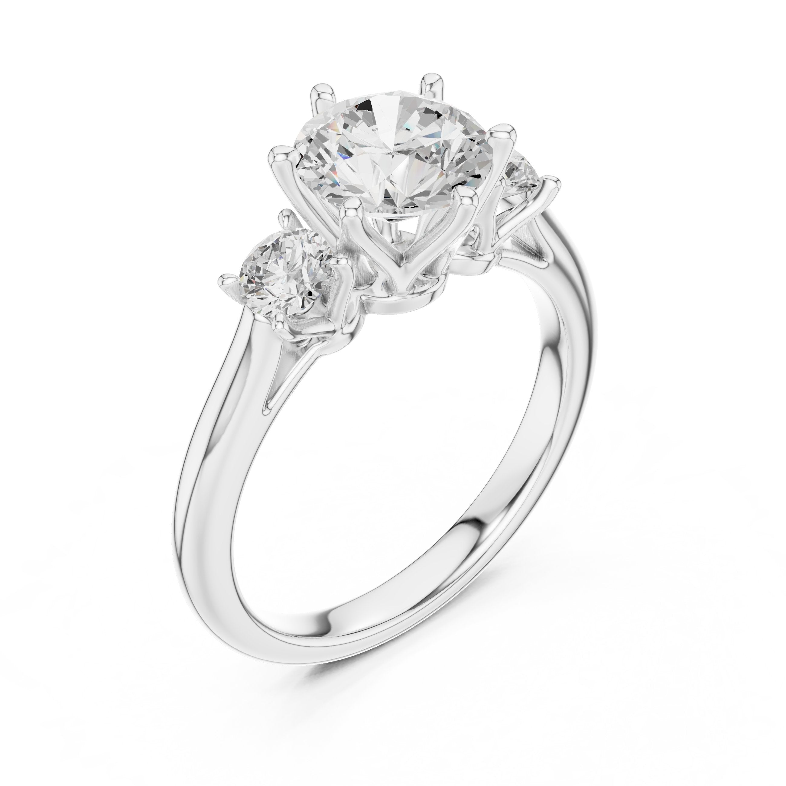Round Diamond Three Stone Engagement Ring in White Gold - VYKA Diamonds
