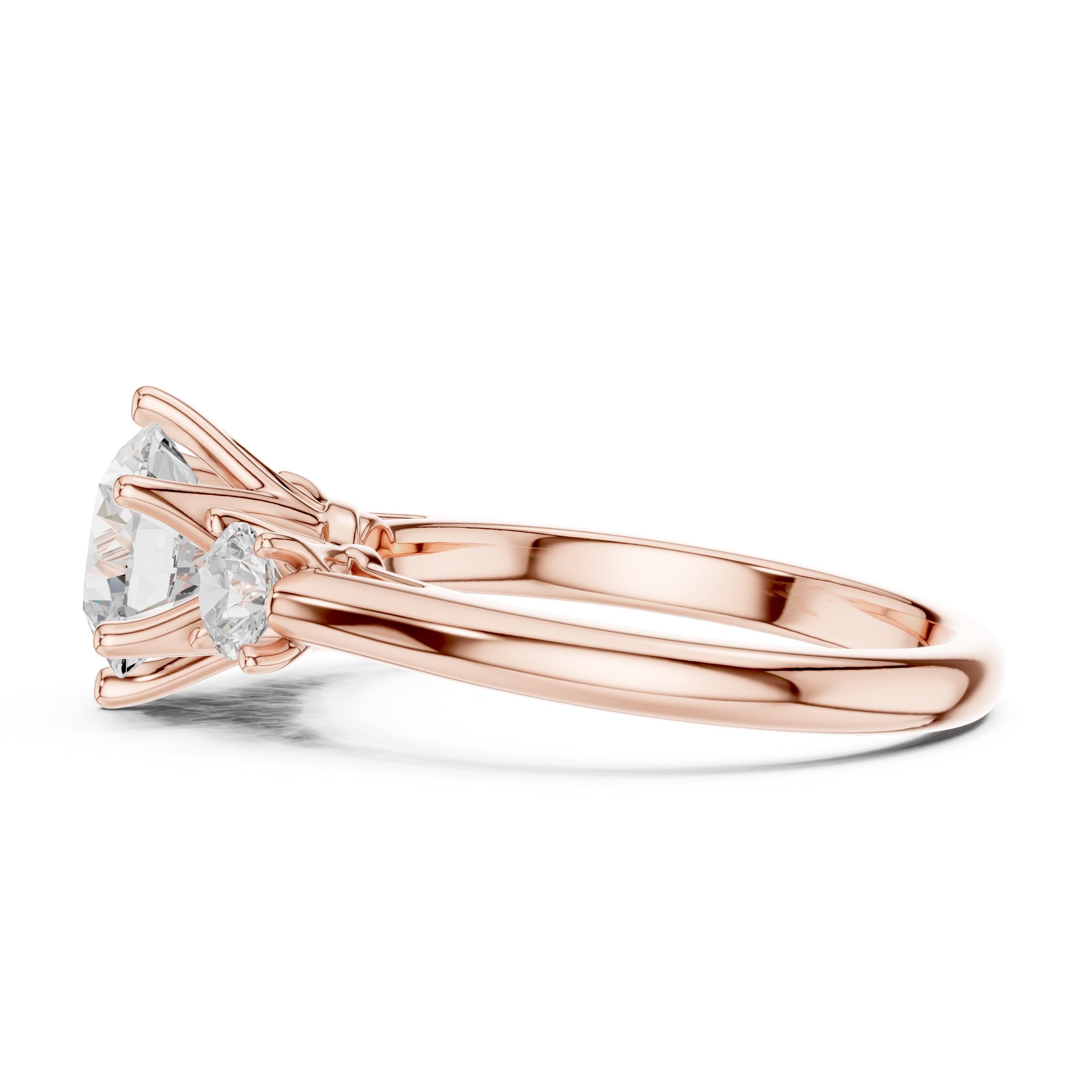 Round Diamond Three Stone Engagement Ring in Rose Gold - VYKA Diamonds