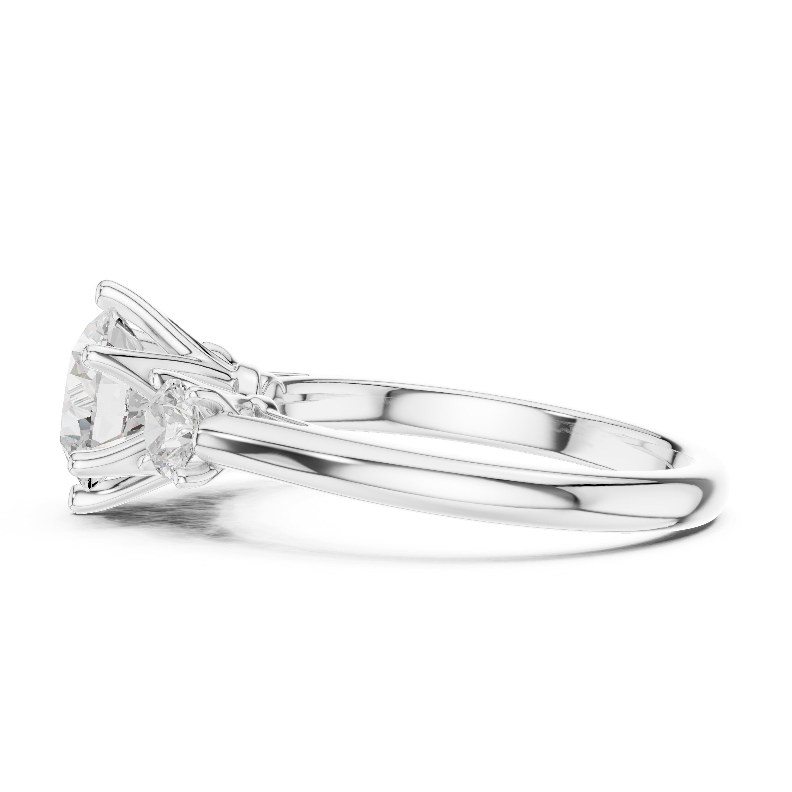 Round Diamond Three Stone Engagement Ring in White Gold - VYKA Diamonds