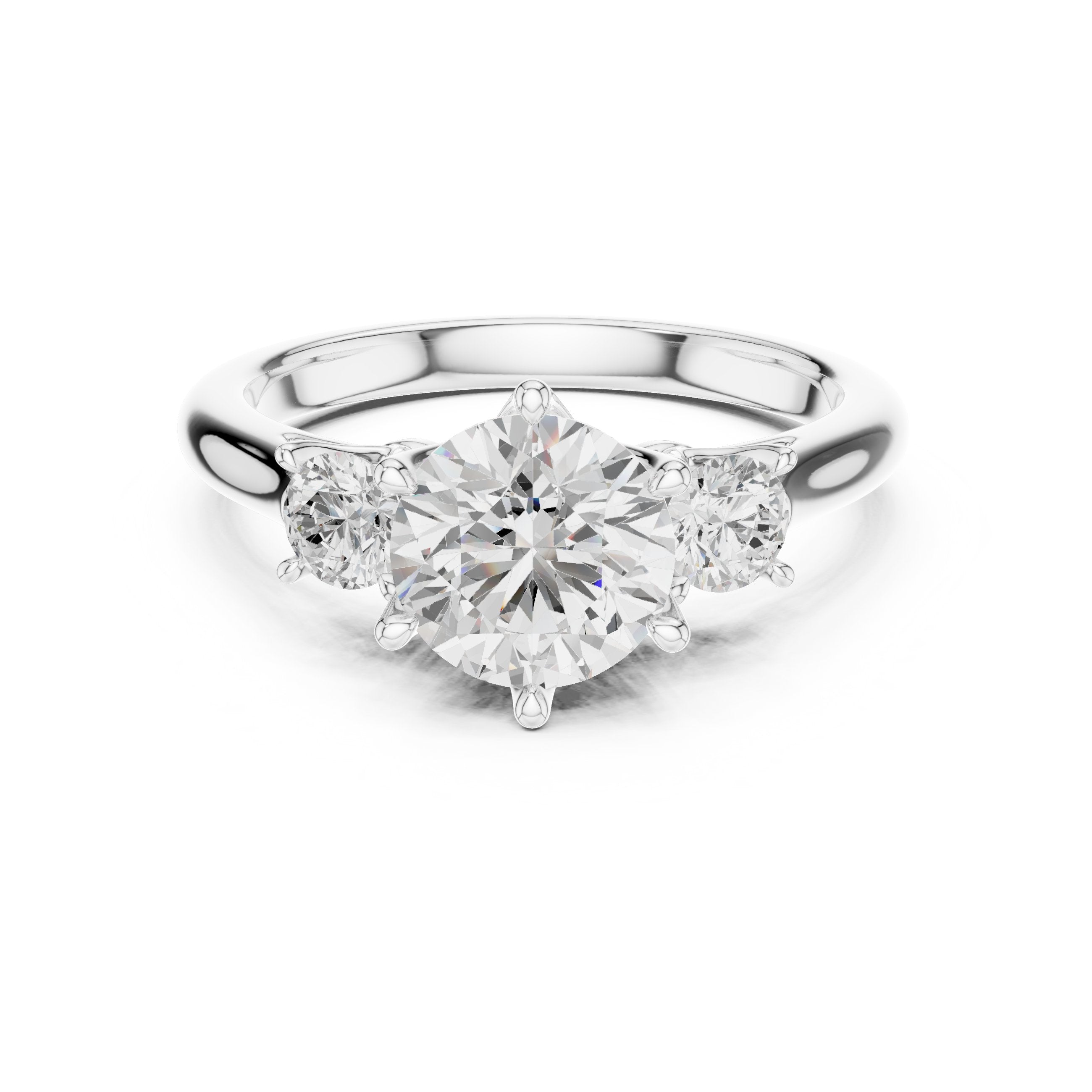 Round Diamond Three Stone Engagement Ring in White Gold - VYKA Diamonds