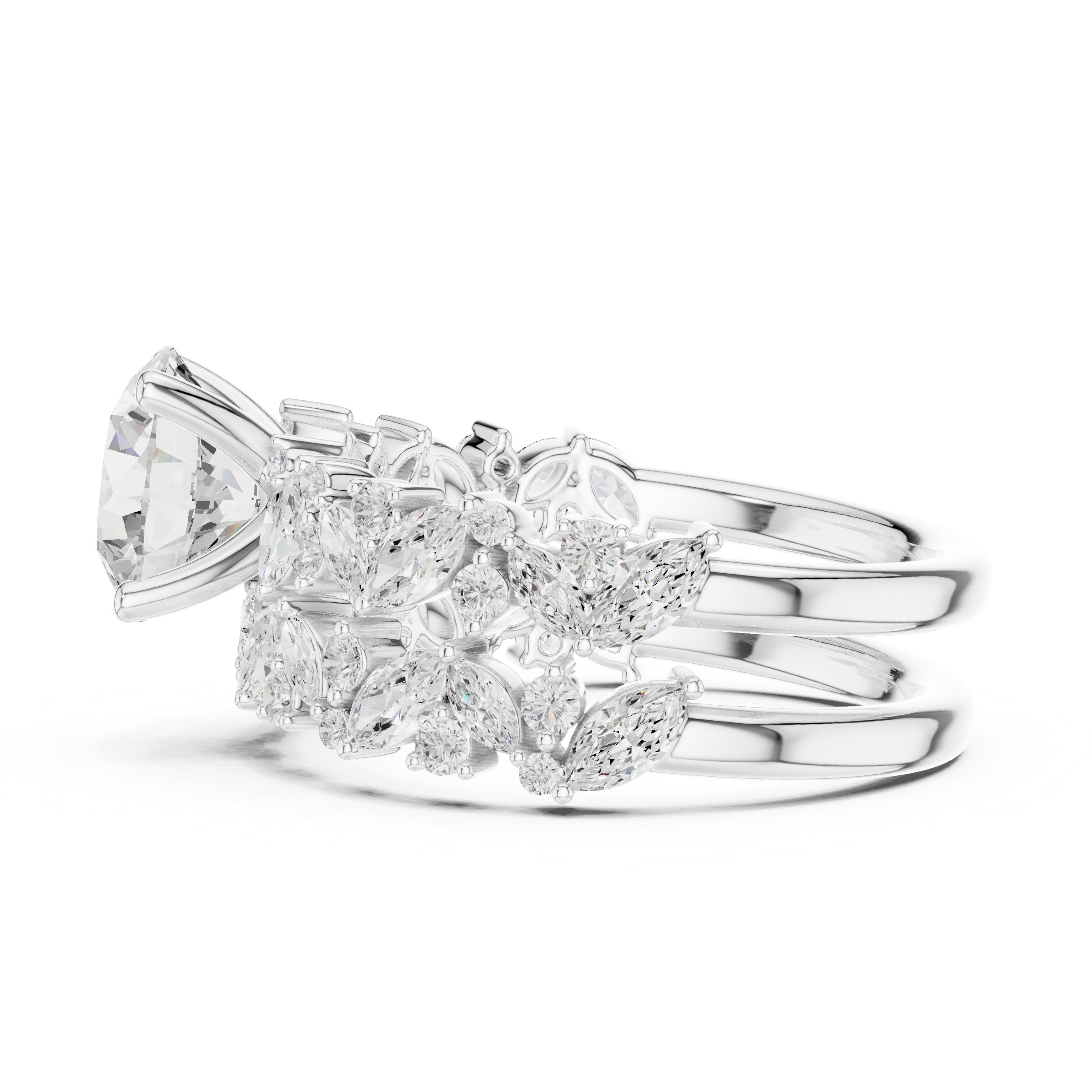 Round Diamond Halo Engagement Ring with Double Pavé Wrap Band in White Gold - VYKA Diamonds