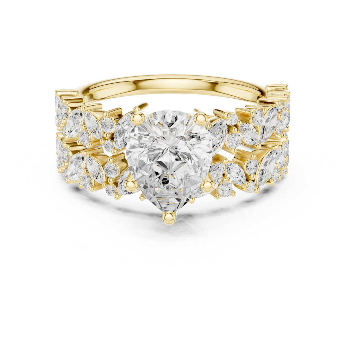 Pear Diamond Engagement Ring with Marquise Vine Cluster Band