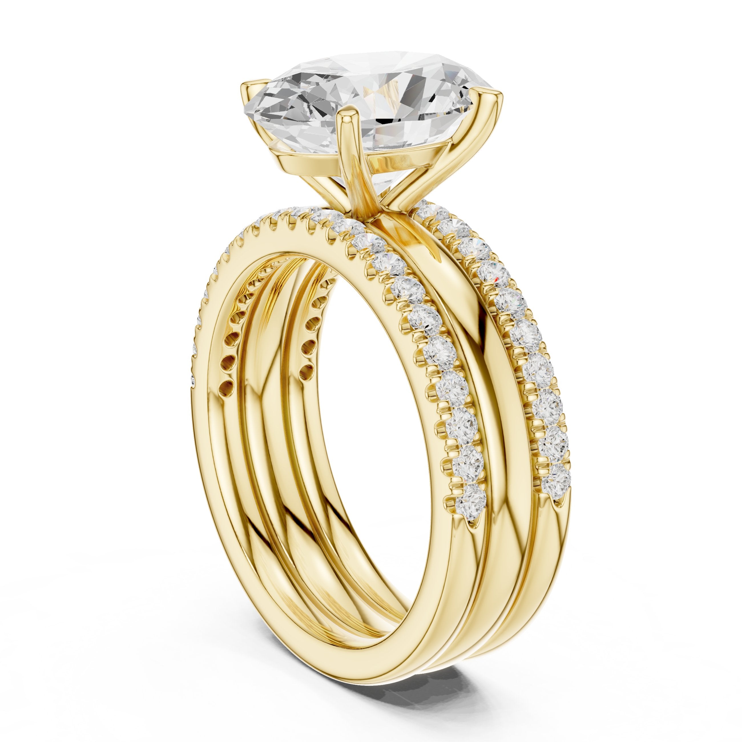Oval Diamond Engagement Ring with Triple Stacked Pavé Band in Yellow Gold - VYKA Diamonds