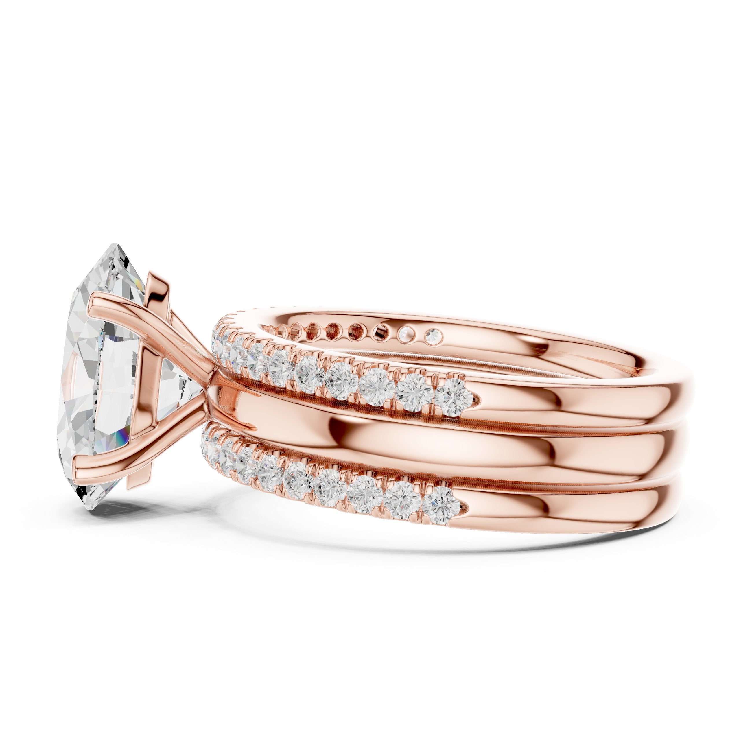 Oval Diamond Engagement Ring with Triple Stacked Pavé Band in Rose Gold - VYKA Diamonds