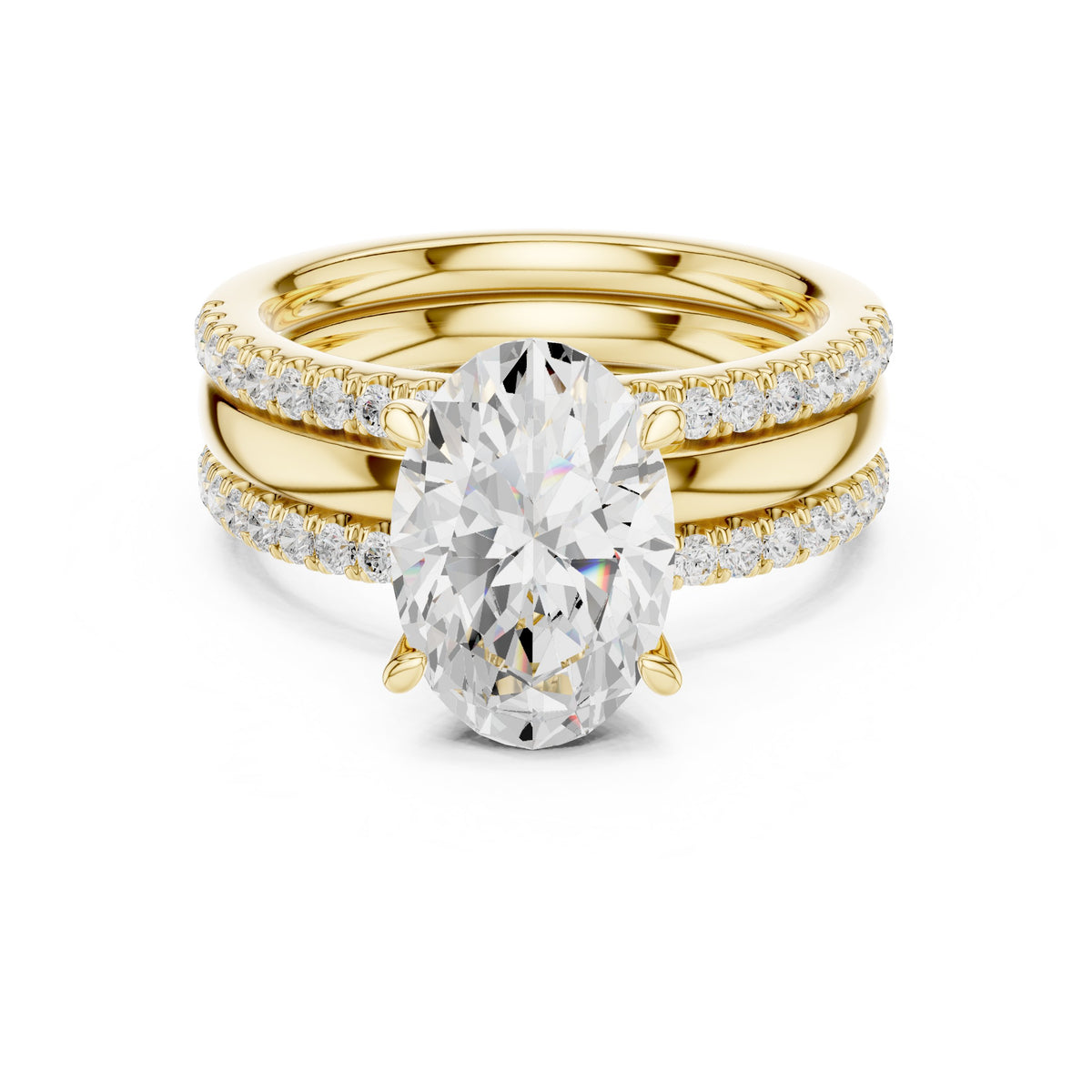Oval Diamond Engagement Ring with Triple Stacked Pavé Band