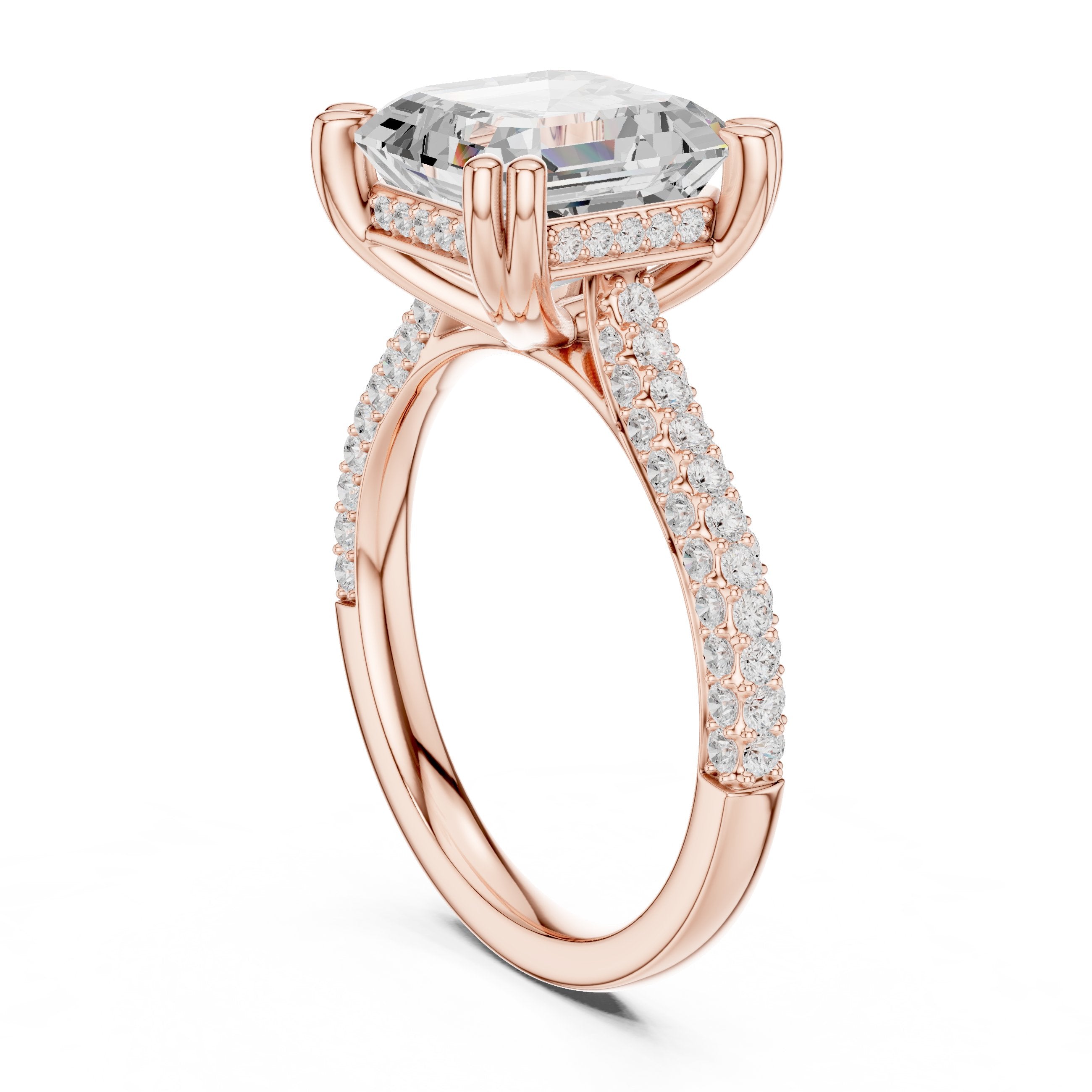 Asscher Cut Engagement Ring with Pavé Wrap Band in Rose Gold - VYKA Diamonds