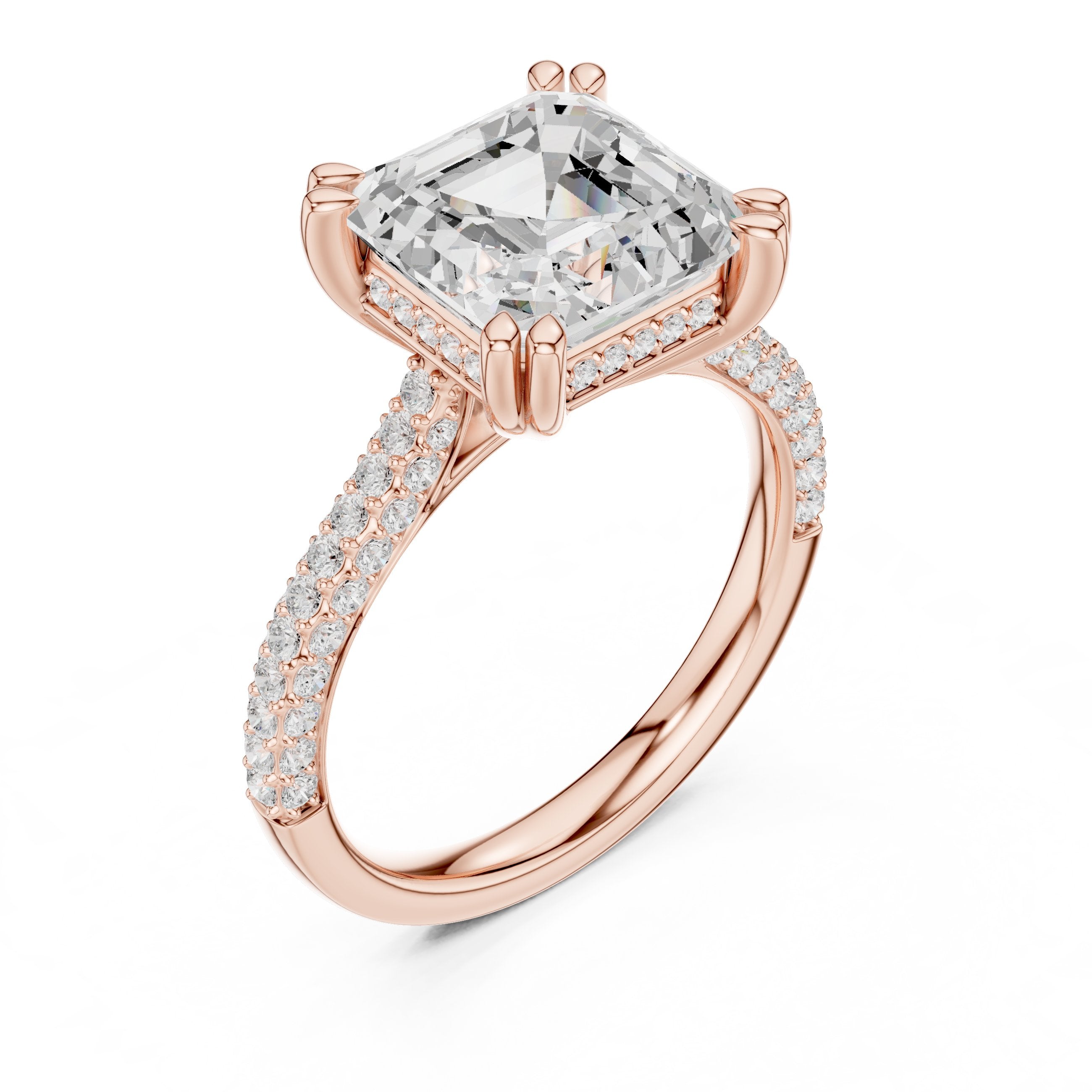 Asscher Cut Engagement Ring with Pavé Wrap Band in Rose Gold - VYKA Diamonds