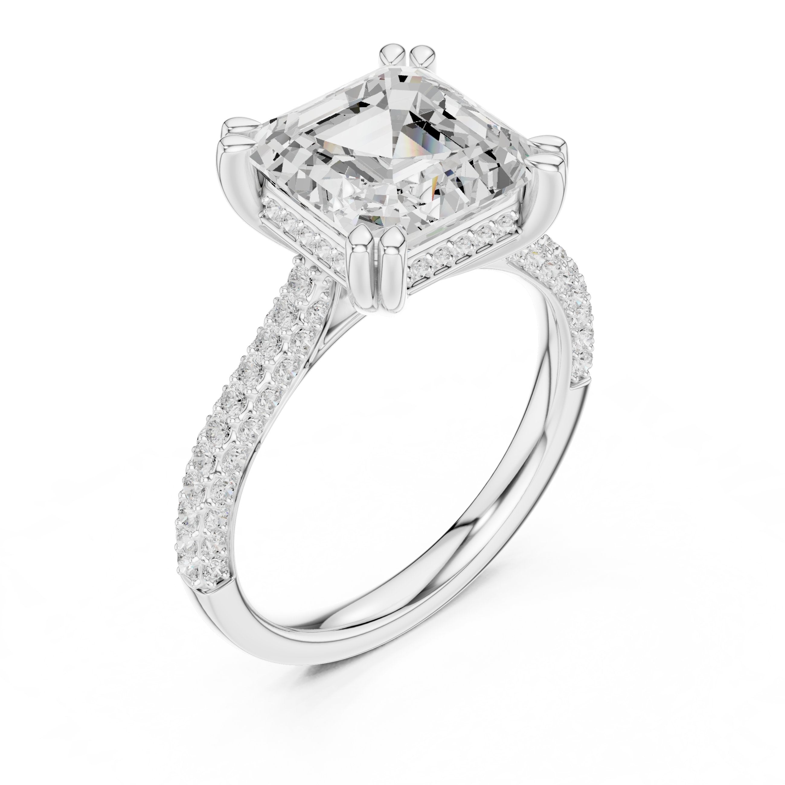 Asscher Cut Engagement Ring with Pavé Wrap Band in White Gold - VYKA Diamonds