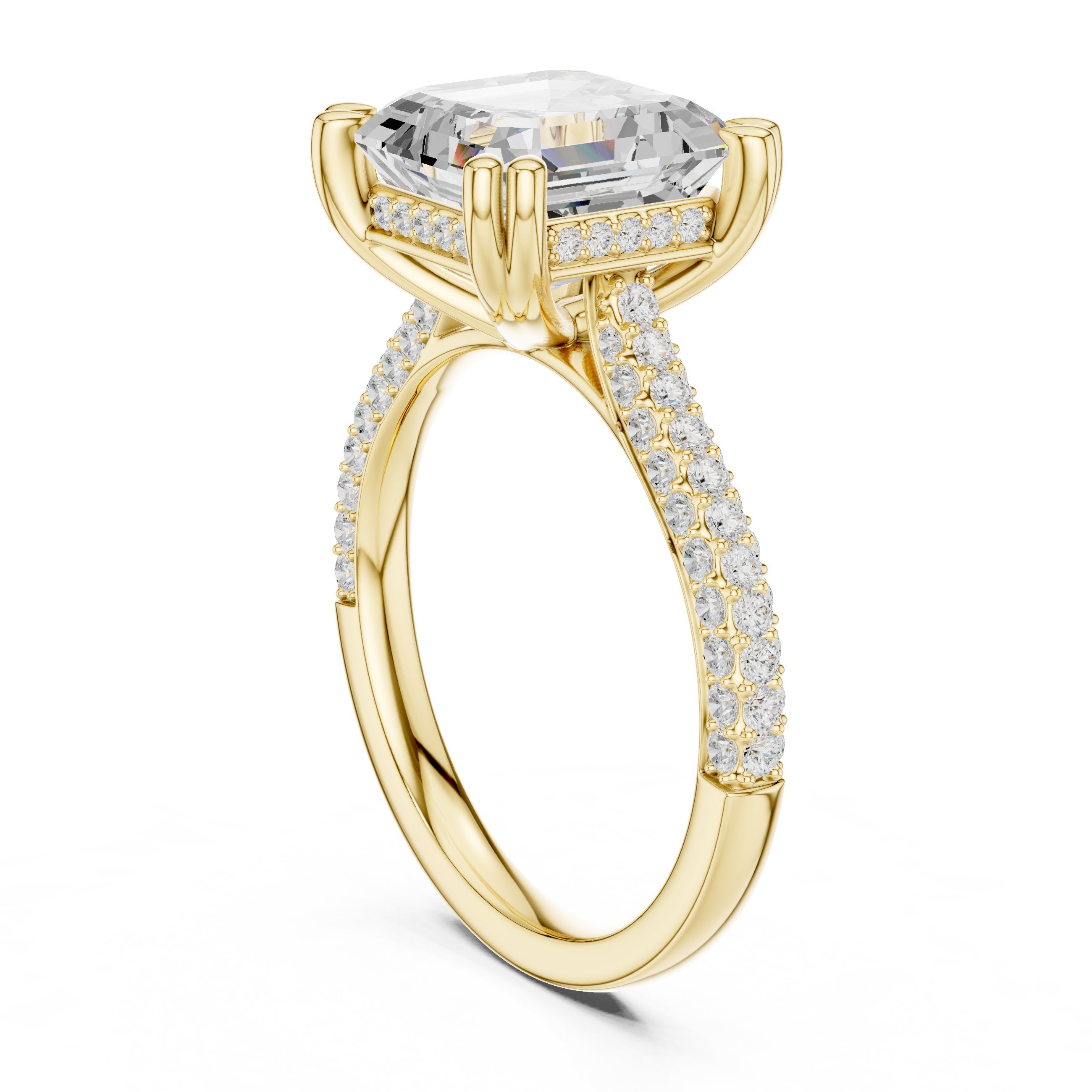 Asscher Cut Engagement Ring with Pavé Wrap Band in Yellow Gold - VYKA Diamonds