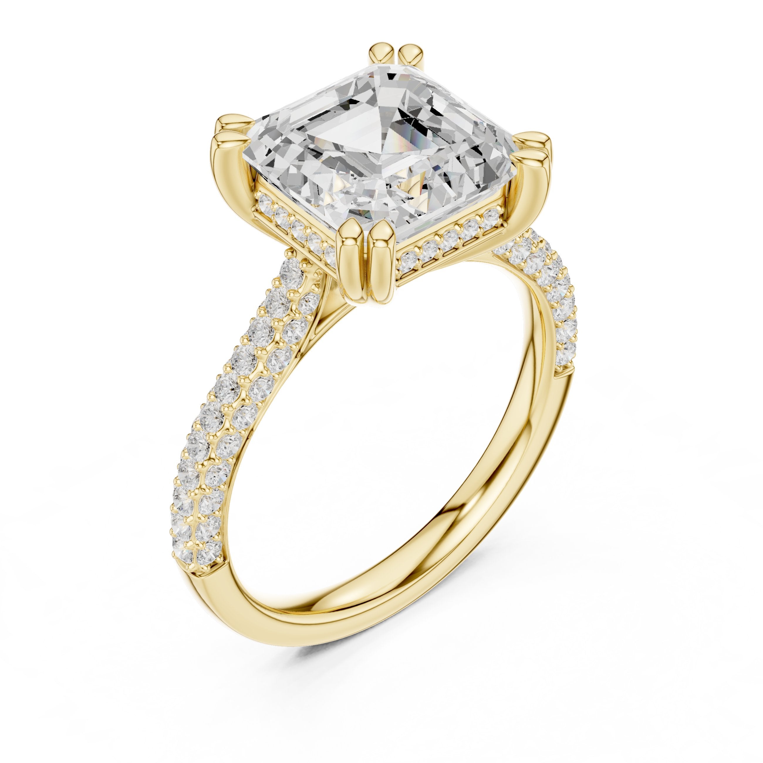 Asscher Cut Engagement Ring with Pavé Wrap Band in Yellow Gold - VYKA Diamonds
