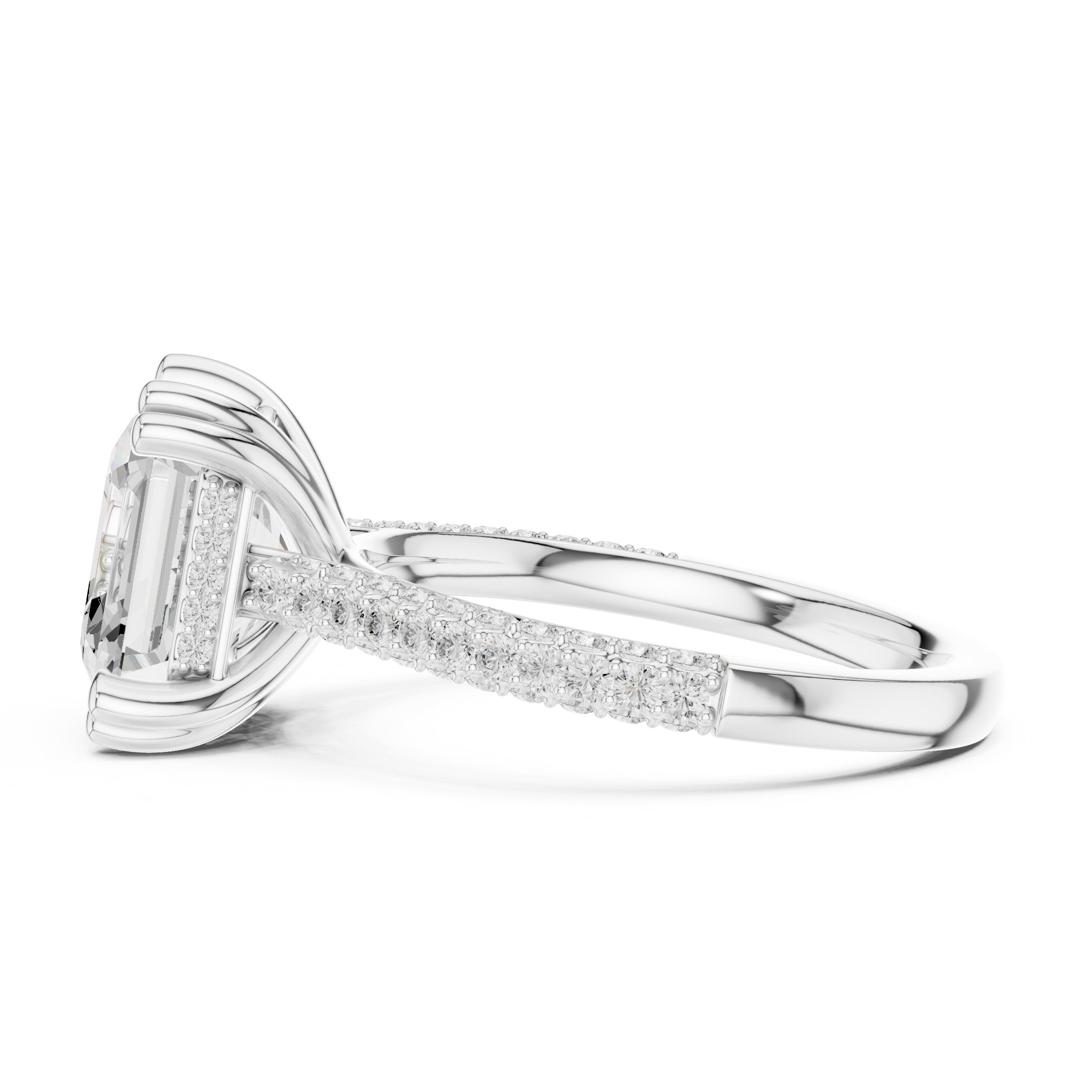 Asscher Cut Engagement Ring with Pavé Wrap Band in White Gold - VYKA Diamonds