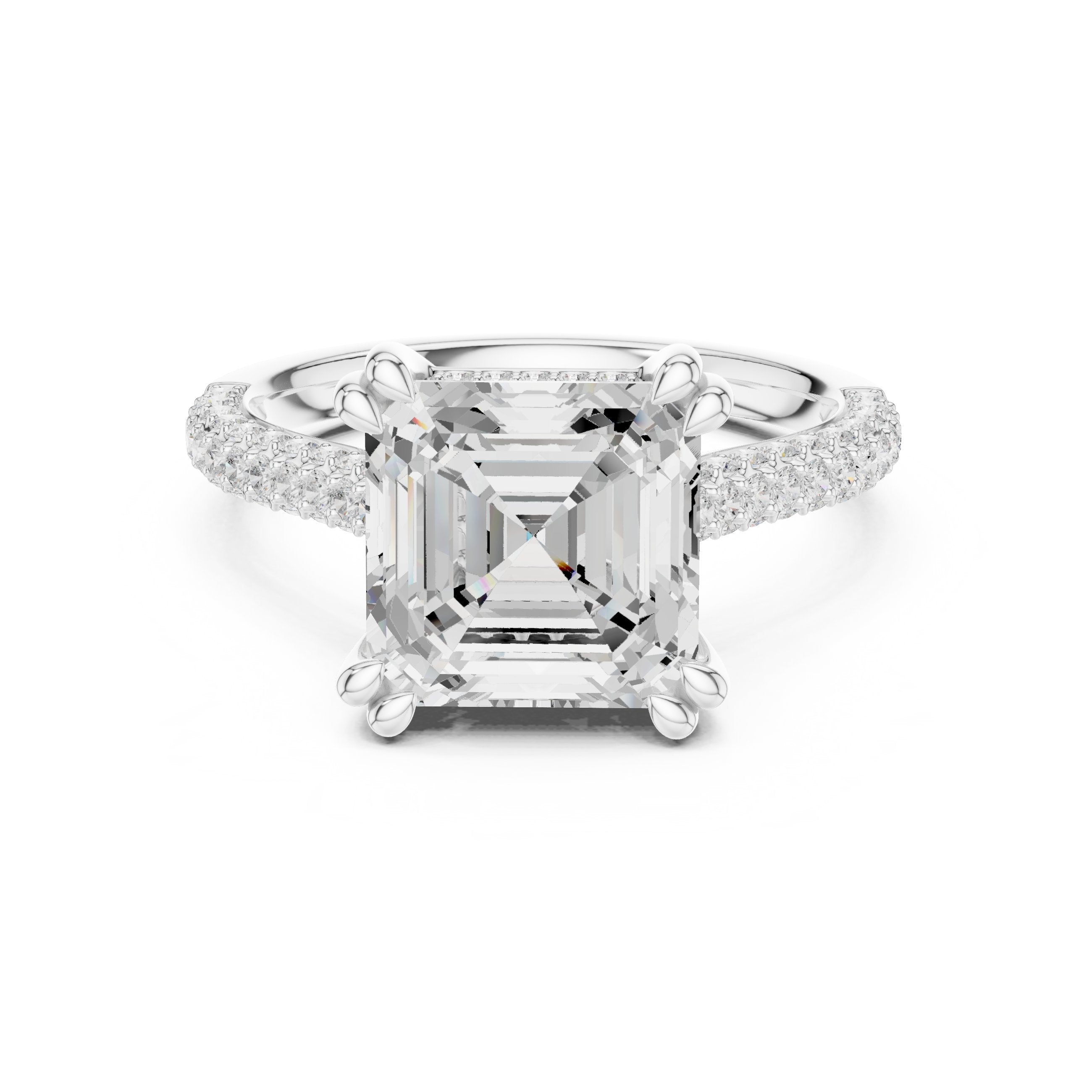 Asscher Cut Engagement Ring with Pavé Wrap Band in White Gold - VYKA Diamonds