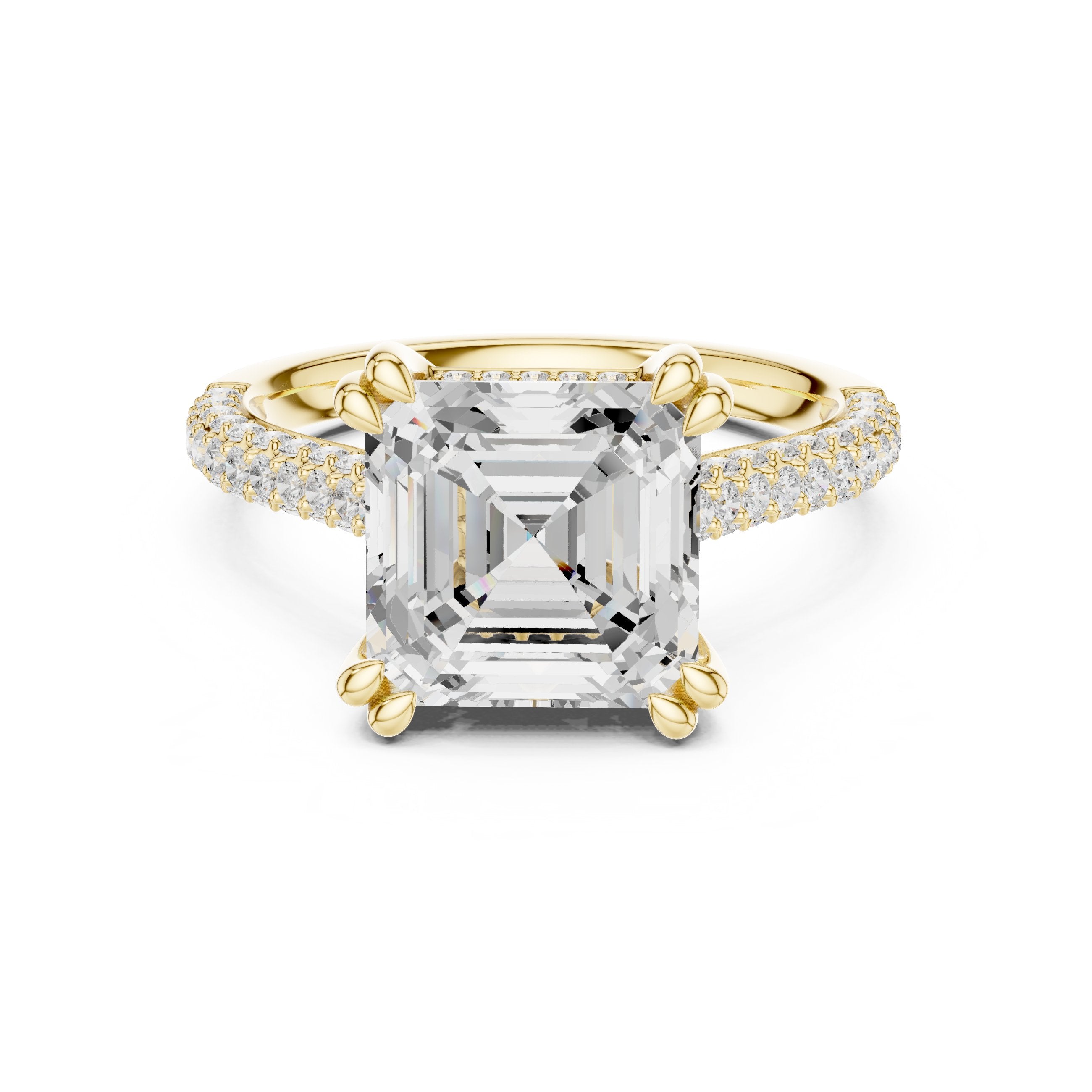 Asscher Cut Engagement Ring with Pavé Wrap Band in Yellow Gold - VYKA Diamonds