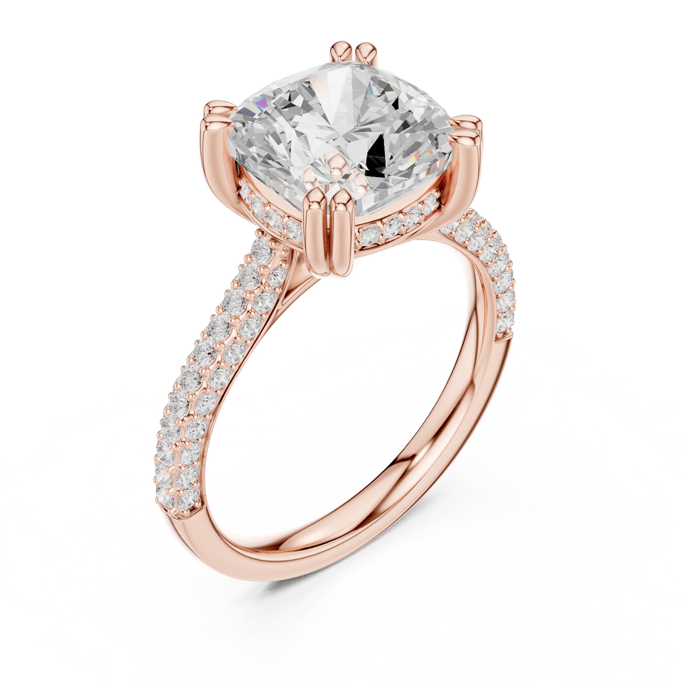 Cushion Cut Engagement Ring with Pavé Wrap Band in Rose Gold - VYKA Diamonds