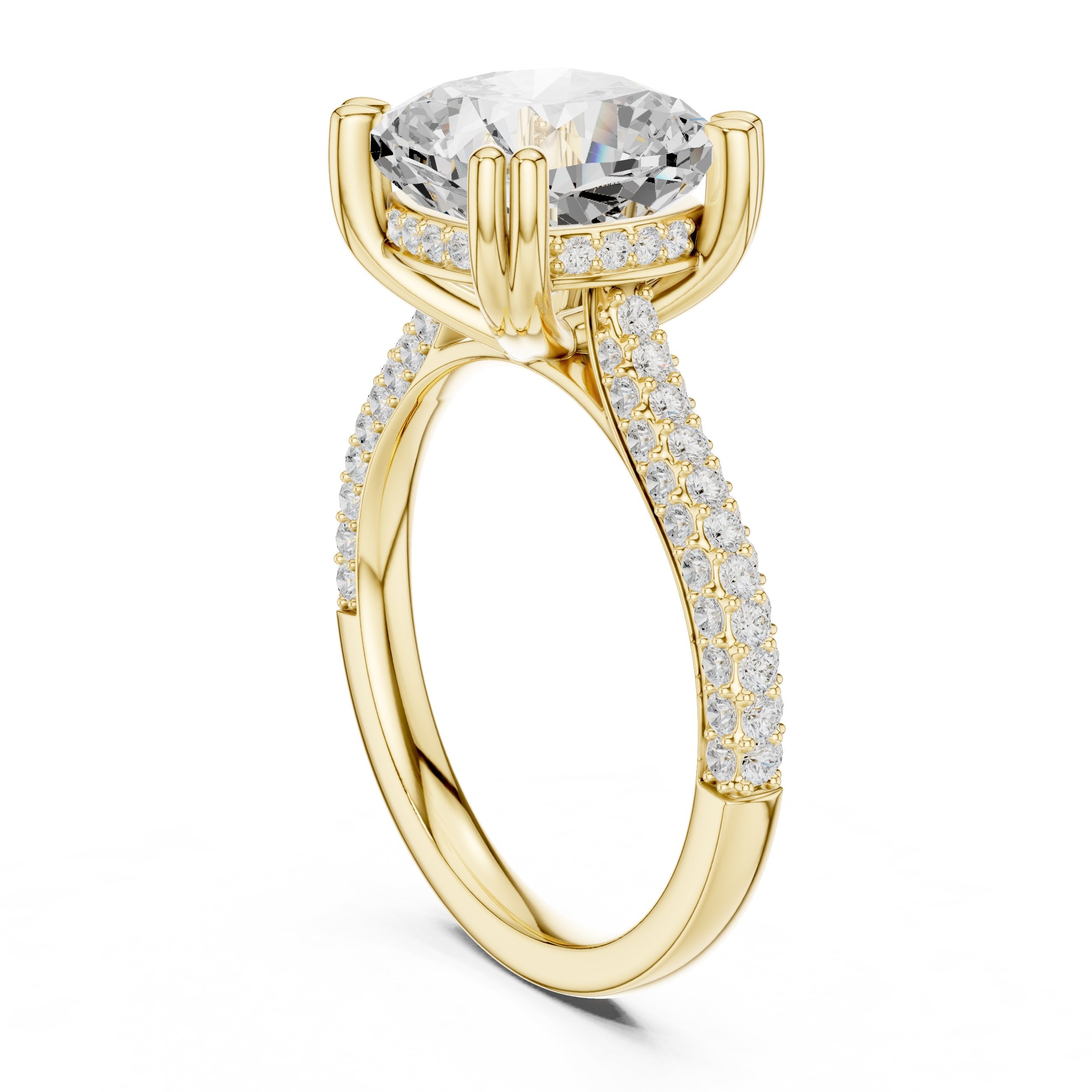 Cushion Cut Engagement Ring with Pavé Wrap Band in Yellow Gold - VYKA Diamonds