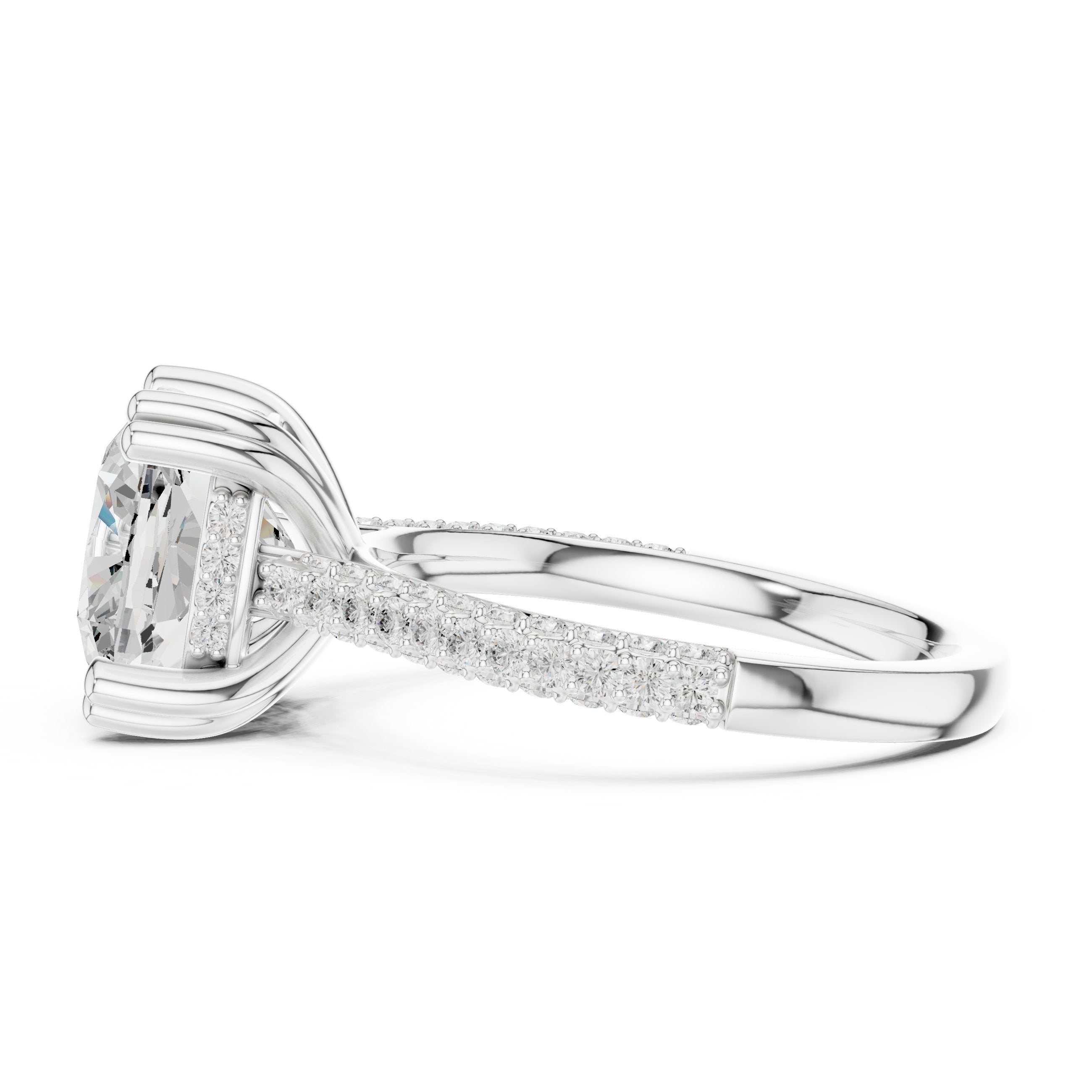 Cushion Cut Engagement Ring with Pavé Wrap Band in White Gold - VYKA Diamonds