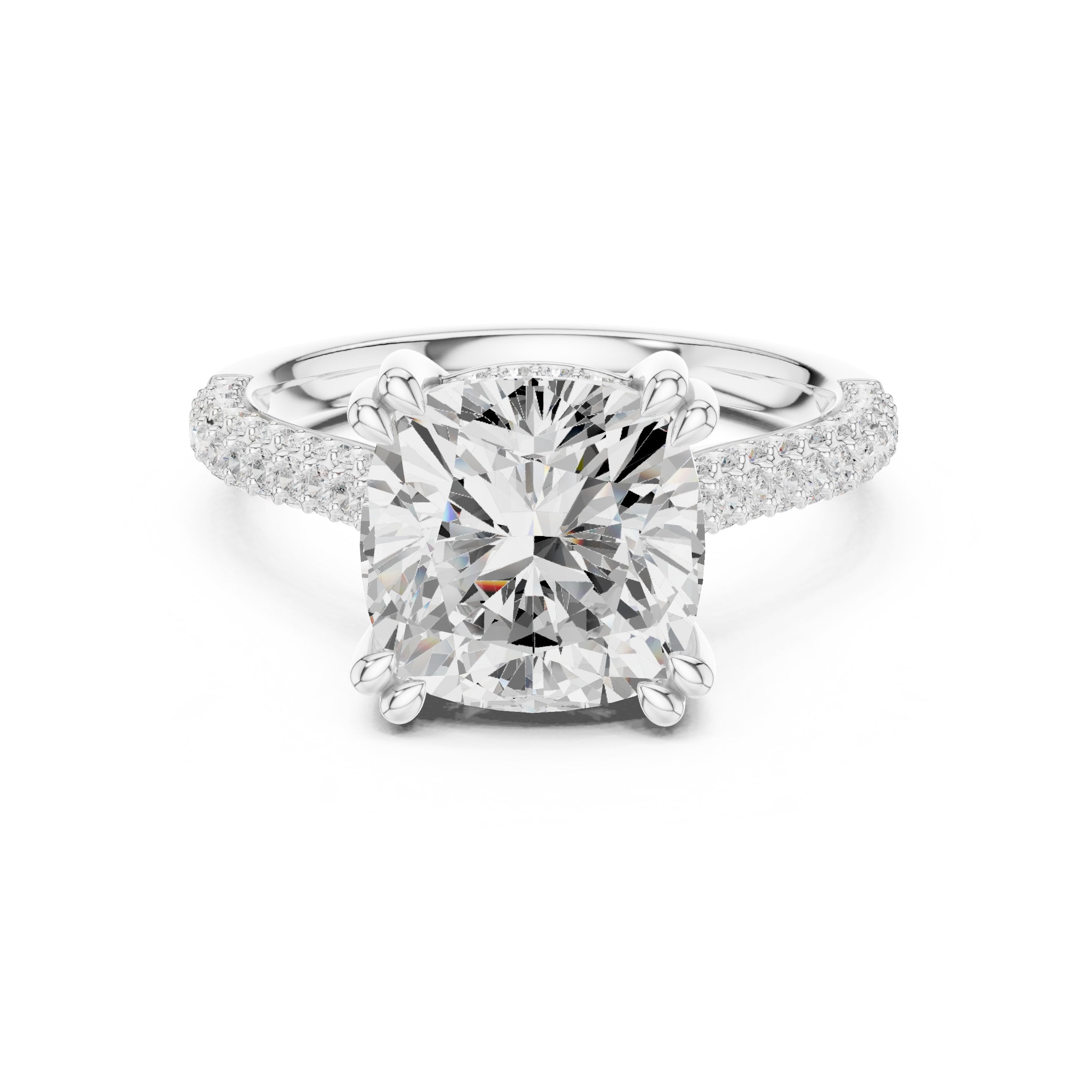 Cushion Cut Engagement Ring with Pavé Wrap Band in White Gold - VYKA Diamonds