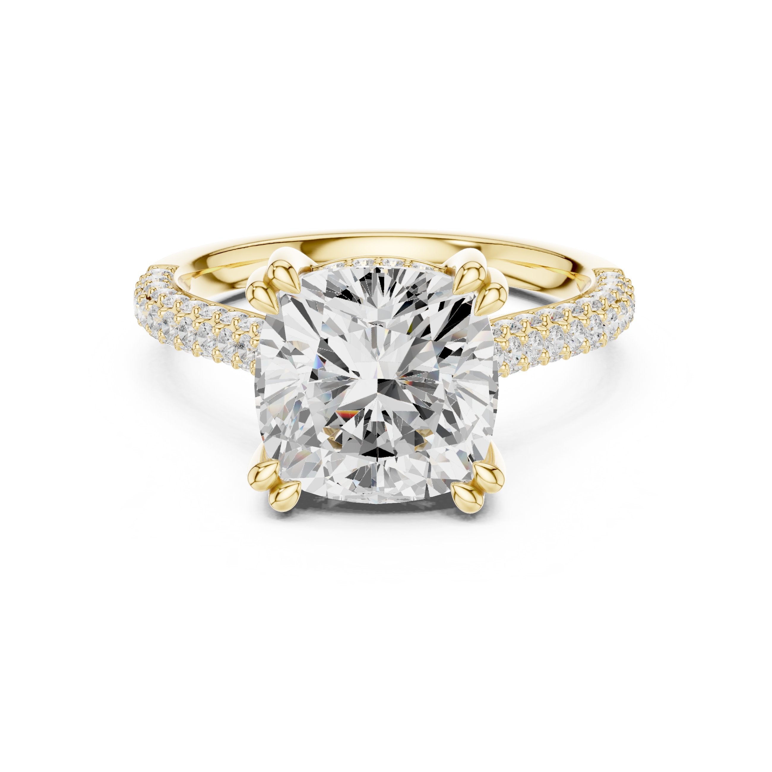 Cushion Cut Engagement Ring with Pavé Wrap Band in Yellow Gold - VYKA Diamonds