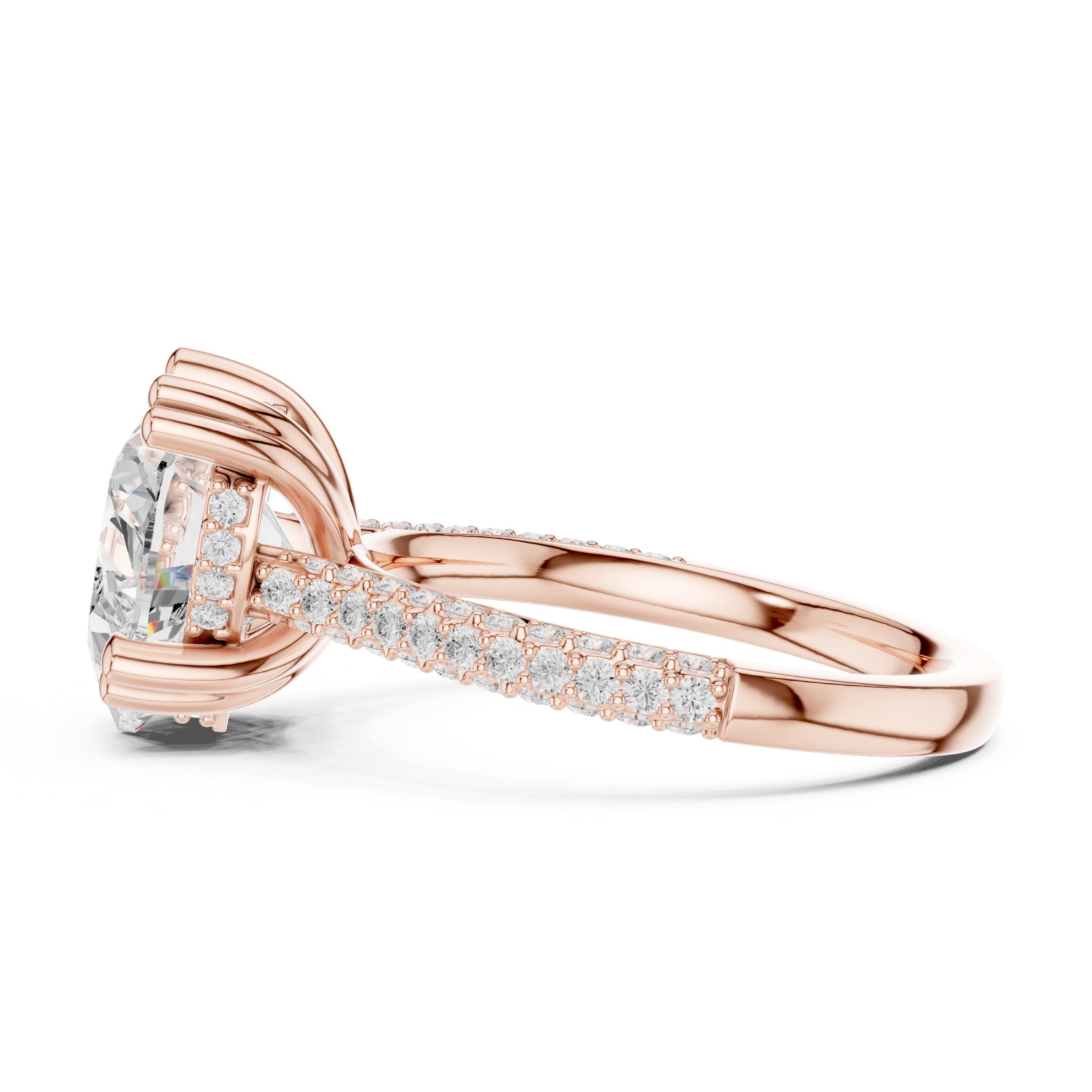 Heart Diamond Engagement Ring with Multi-Row Pavé Band in Rose Gold - VYKA Diamonds