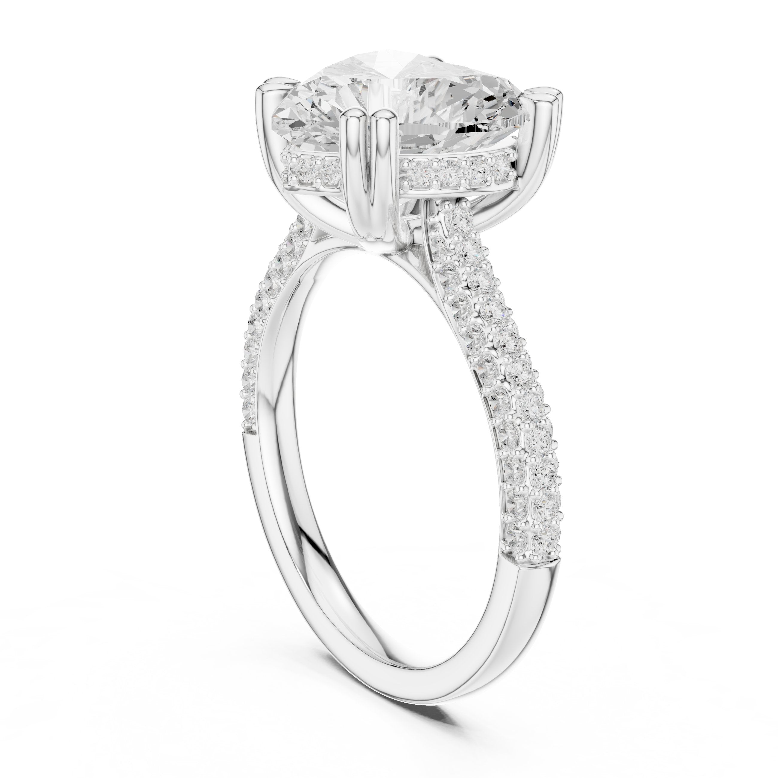 Heart Diamond Engagement Ring with Multi-Row Pavé Band in White Gold - VYKA Diamonds
