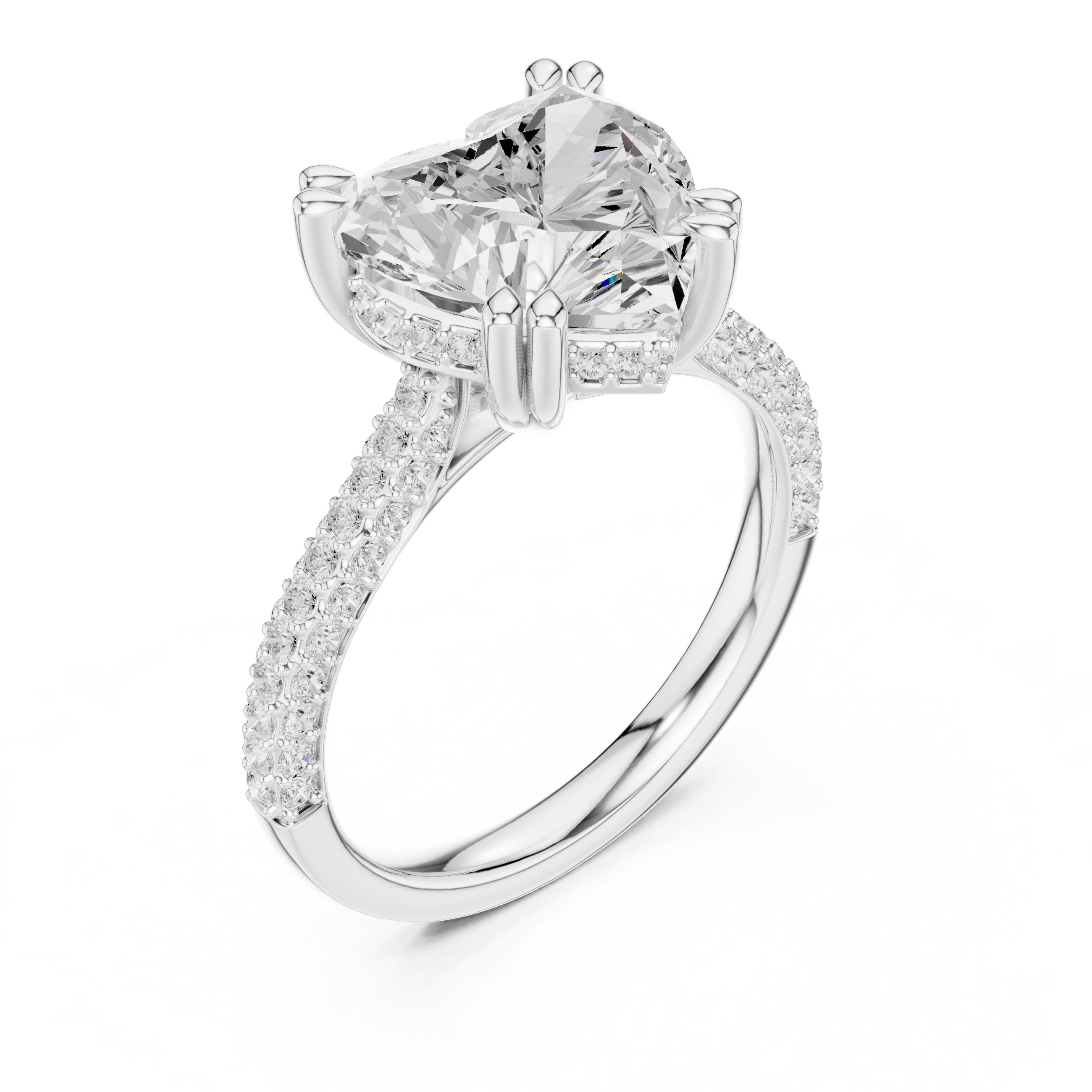 Heart Diamond Engagement Ring with Multi-Row Pavé Band in White Gold - VYKA Diamonds