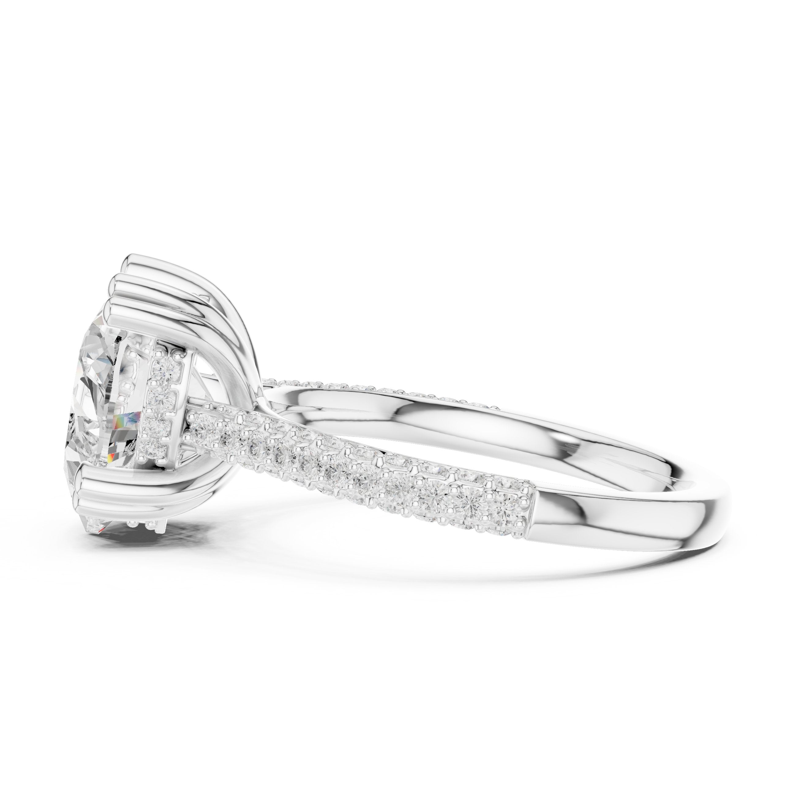 Heart Diamond Engagement Ring with Multi-Row Pavé Band in White Gold - VYKA Diamonds