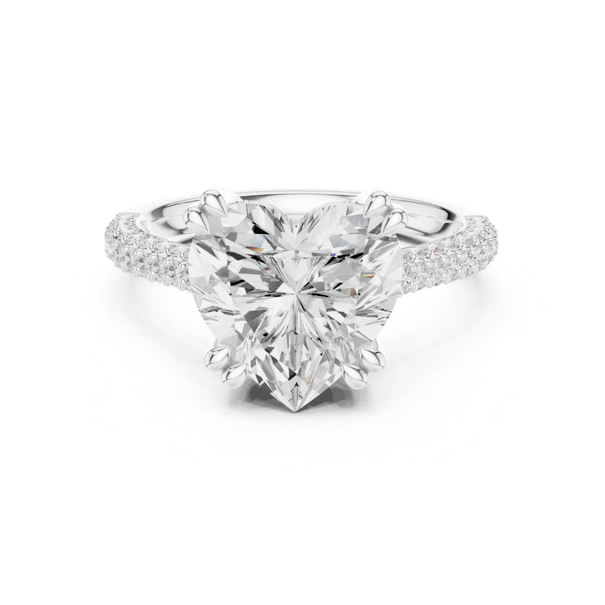 Heart Diamond Engagement Ring with Multi-Row Pavé Band
