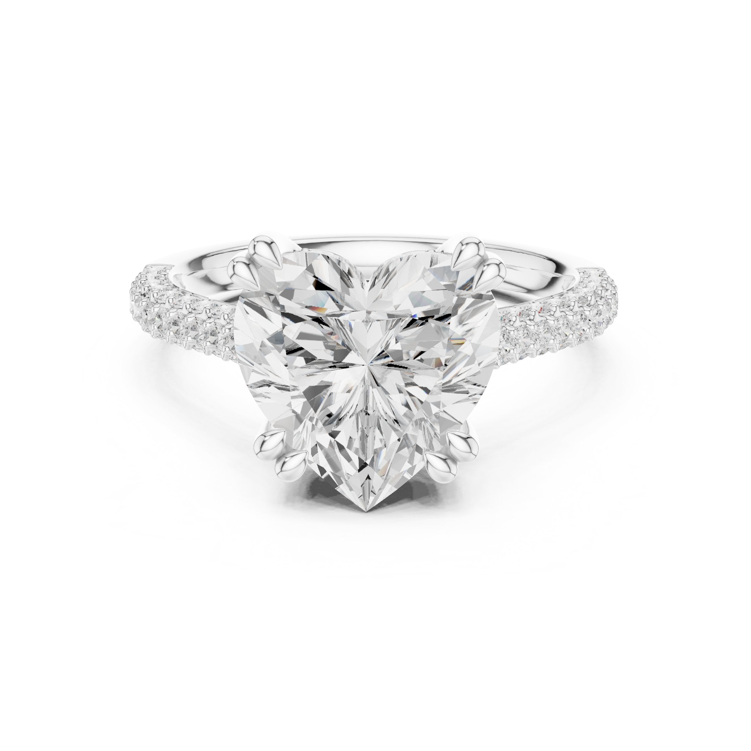 Heart Diamond Engagement Ring with Multi-Row Pavé Band in White Gold - VYKA Diamonds