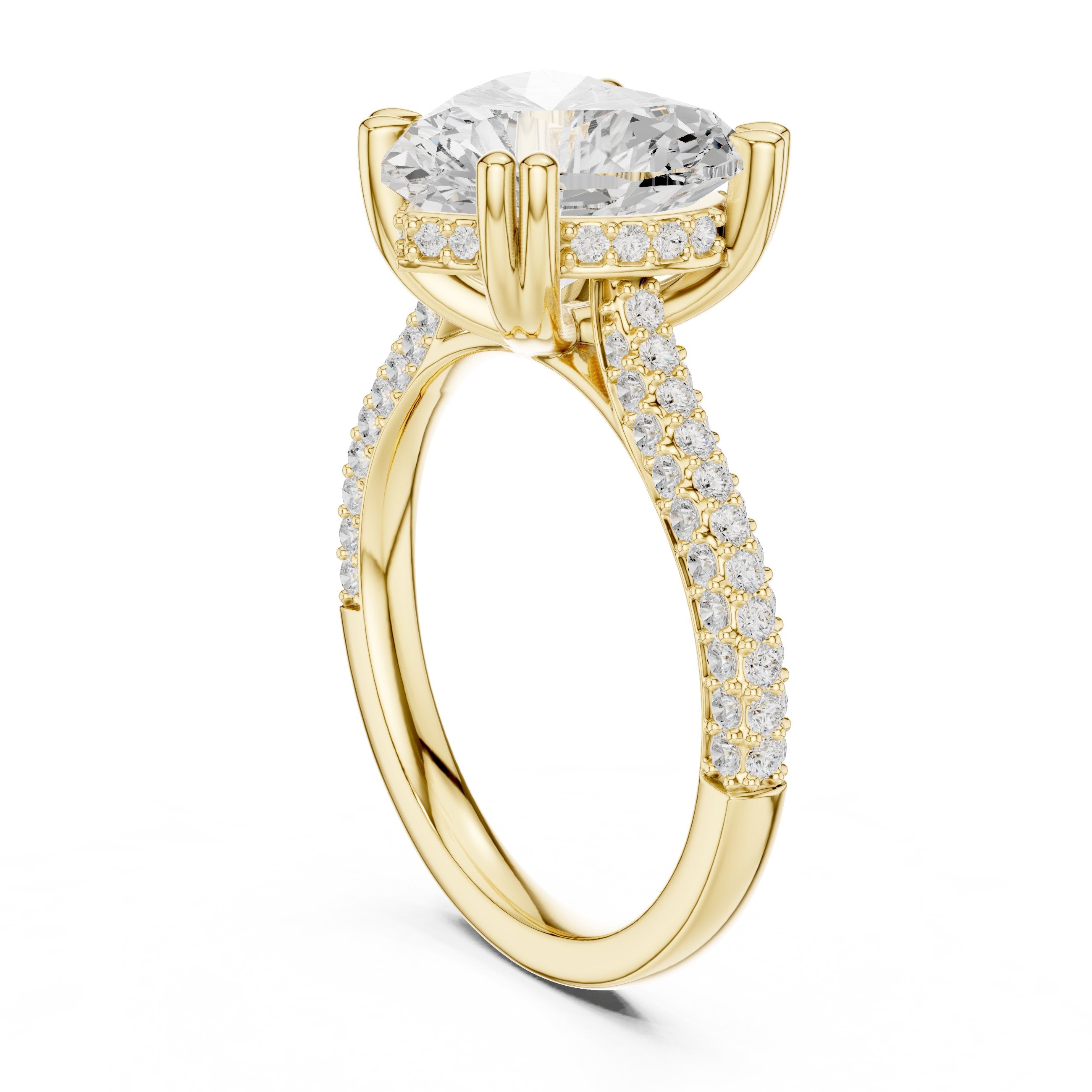 Heart Diamond Engagement Ring with Multi-Row Pavé Band in Yellow Gold - VYKA Diamonds
