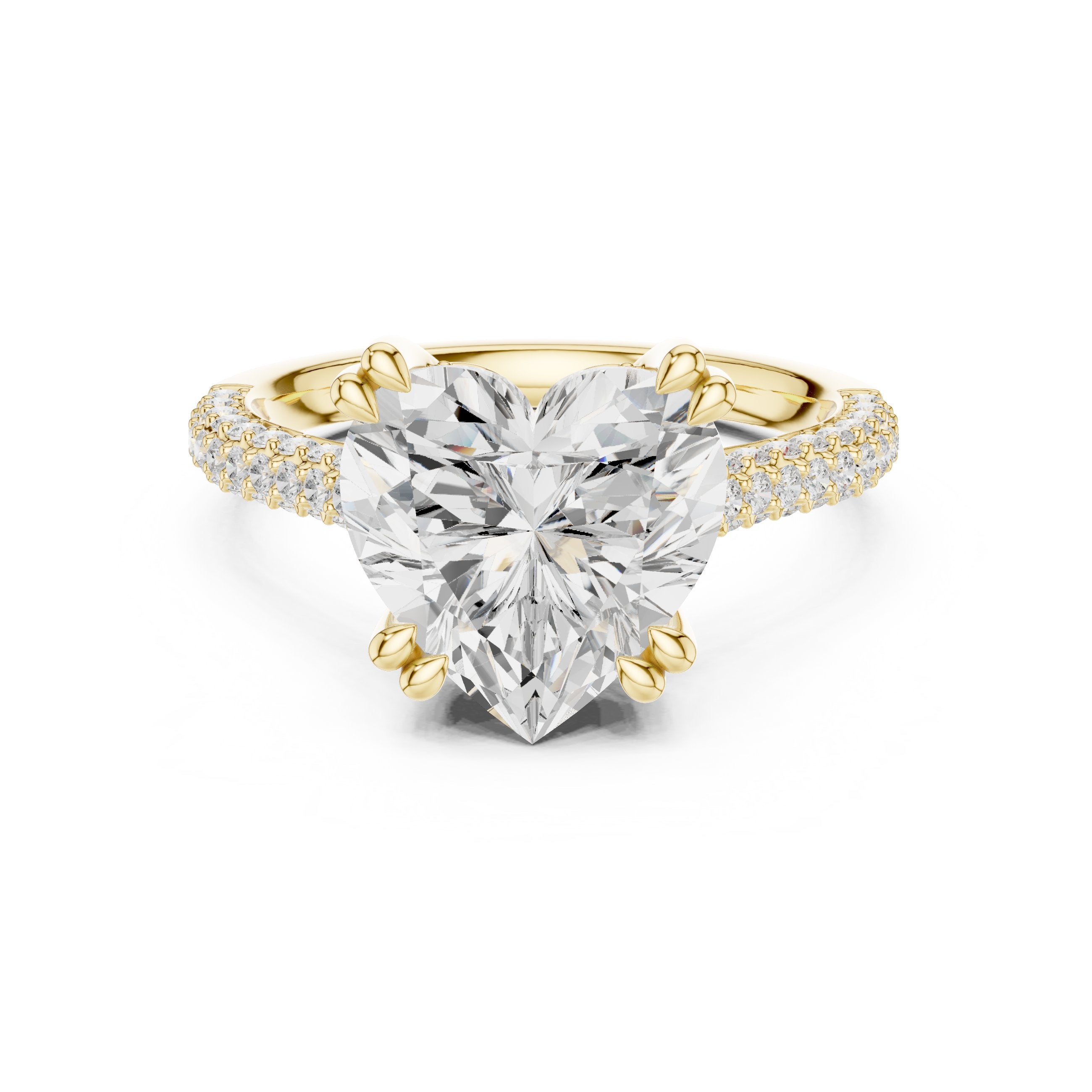 Heart Diamond Engagement Ring with Multi-Row Pavé Band in Yellow Gold - VYKA Diamonds