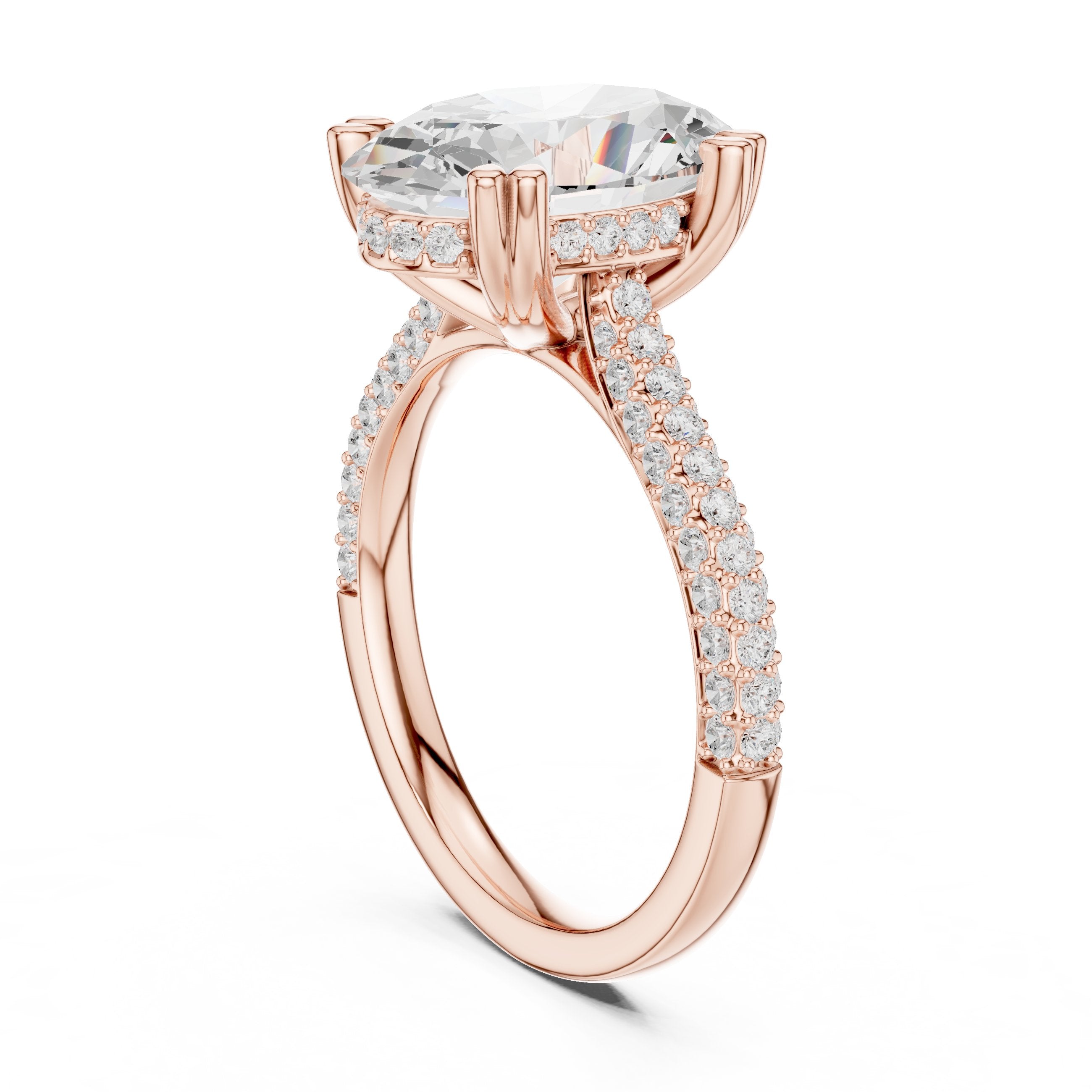 Oval Diamond Engagement Ring with Pavé Wrap Band in Rose Gold - VYKA Diamonds