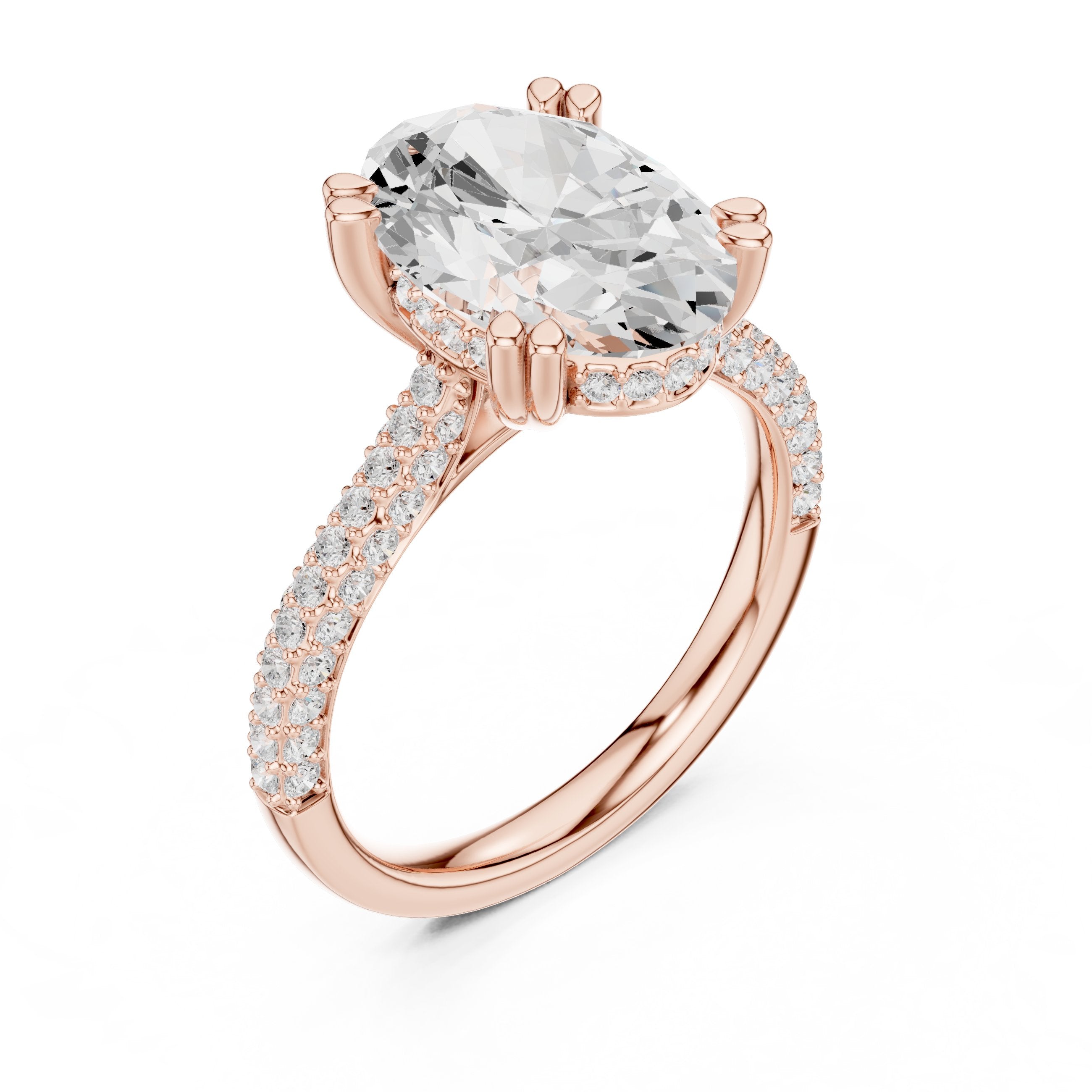 Oval Diamond Engagement Ring with Pavé Wrap Band in Rose Gold - VYKA Diamonds