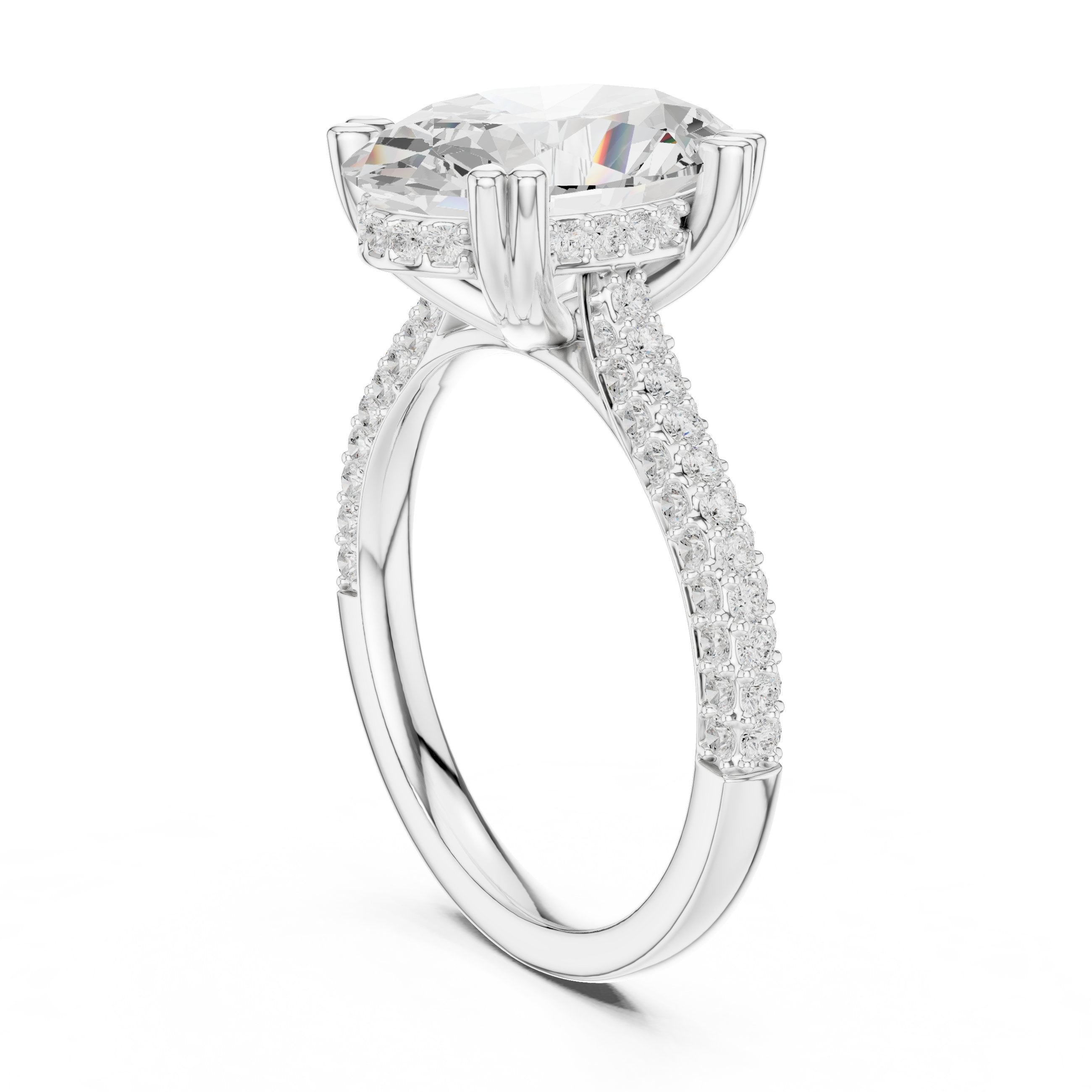 Oval Diamond Engagement Ring with Pavé Wrap Band in White Gold - VYKA Diamonds