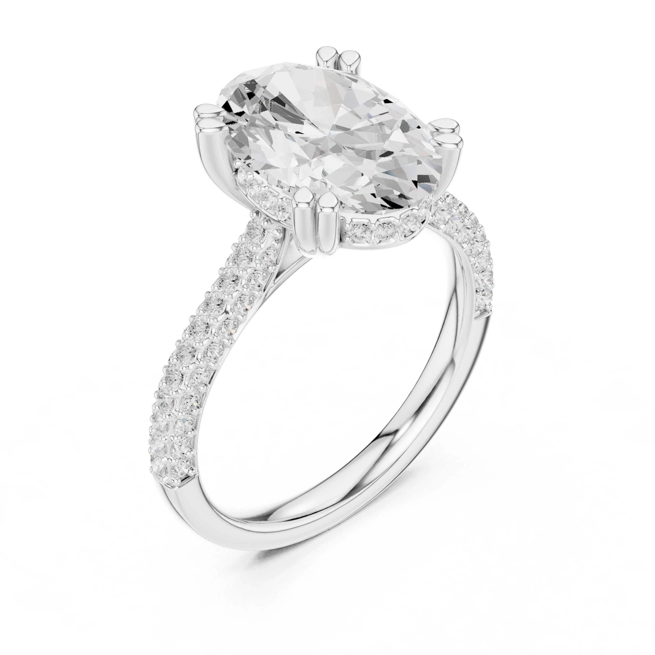 Oval Diamond Engagement Ring with Pavé Wrap Band in White Gold - VYKA Diamonds