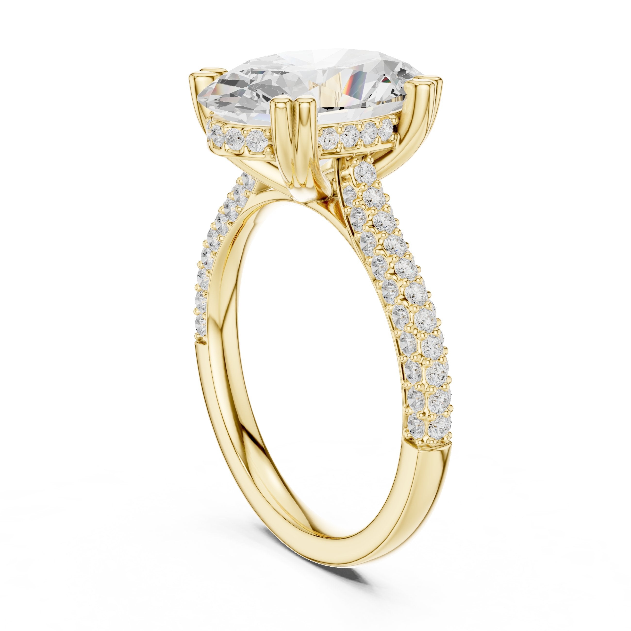 Oval Diamond Engagement Ring with Pavé Wrap Band in Yellow Gold - VYKA Diamonds