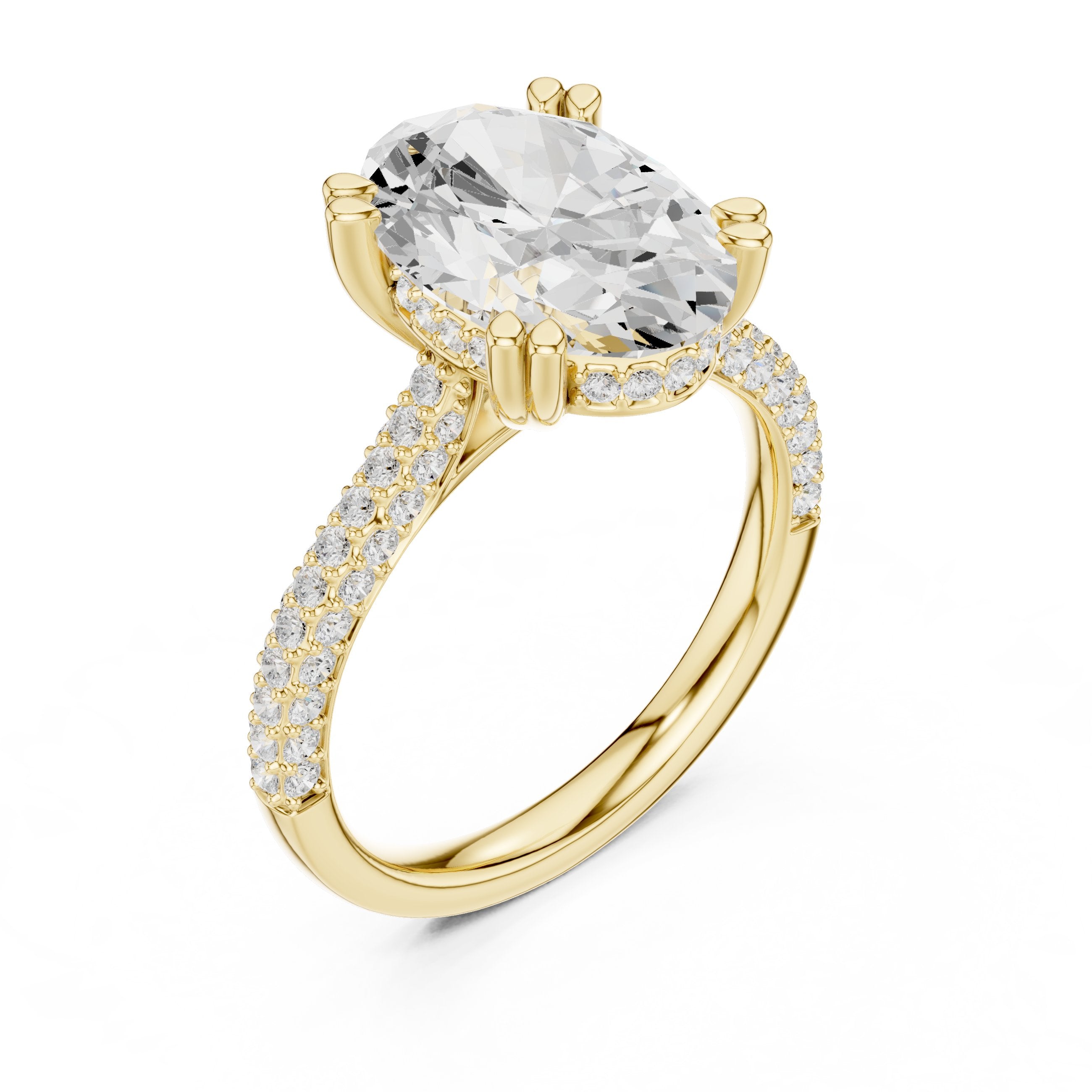 Oval Diamond Engagement Ring with Pavé Wrap Band in Yellow Gold - VYKA Diamonds
