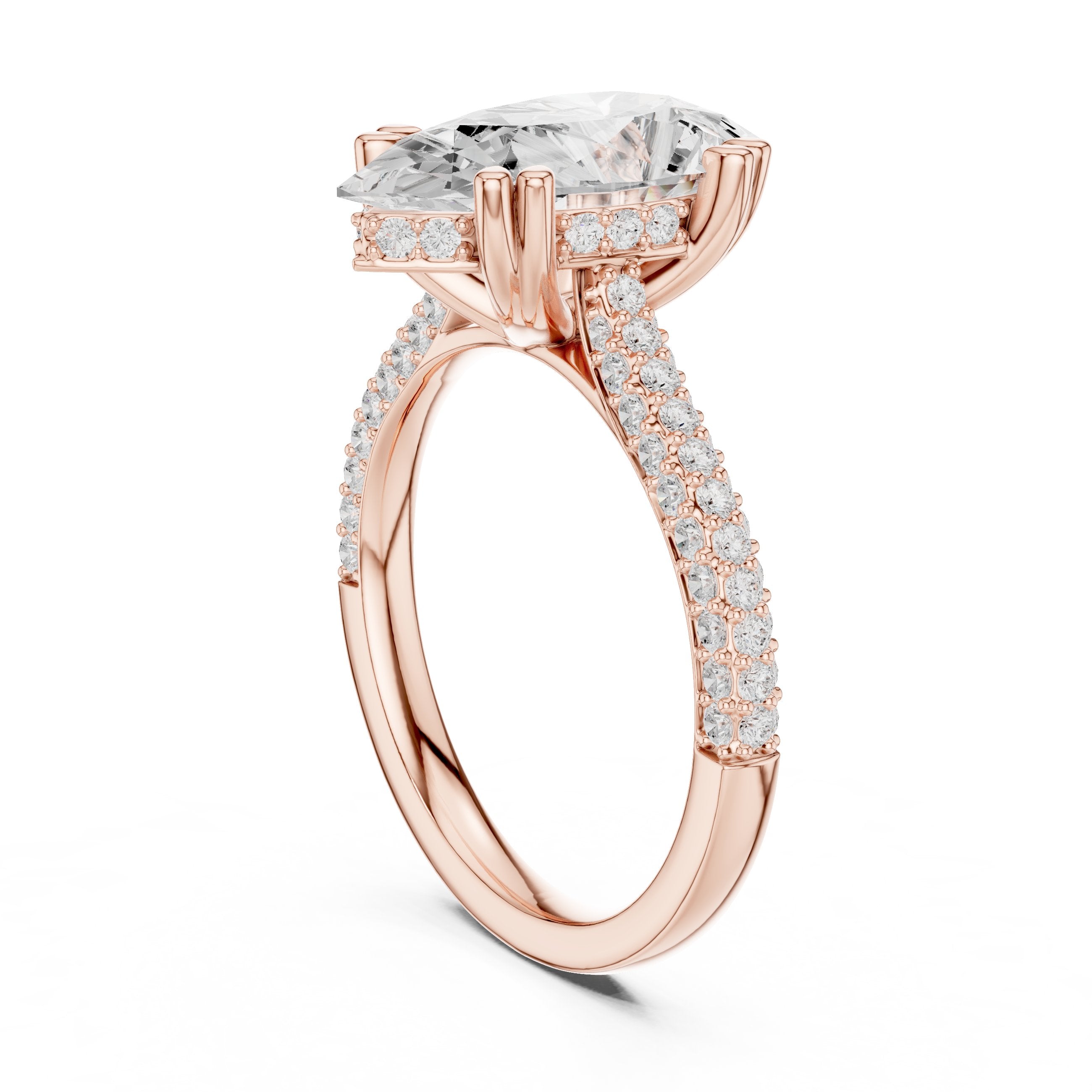 Pear Diamond Engagement Ring with Pavé Band in Rose Gold - VYKA Diamonds