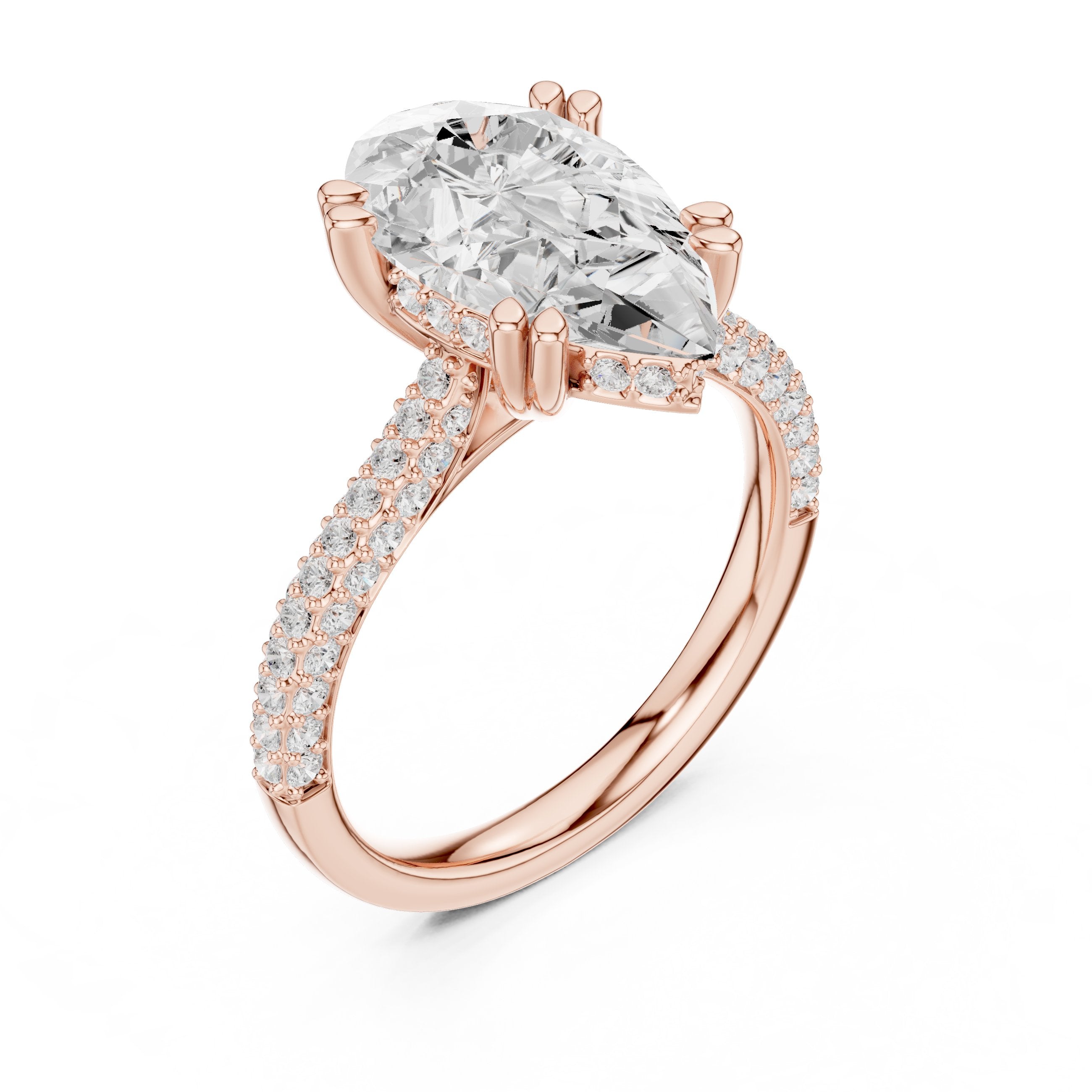Pear Diamond Engagement Ring with Pavé Band in Rose Gold - VYKA Diamonds