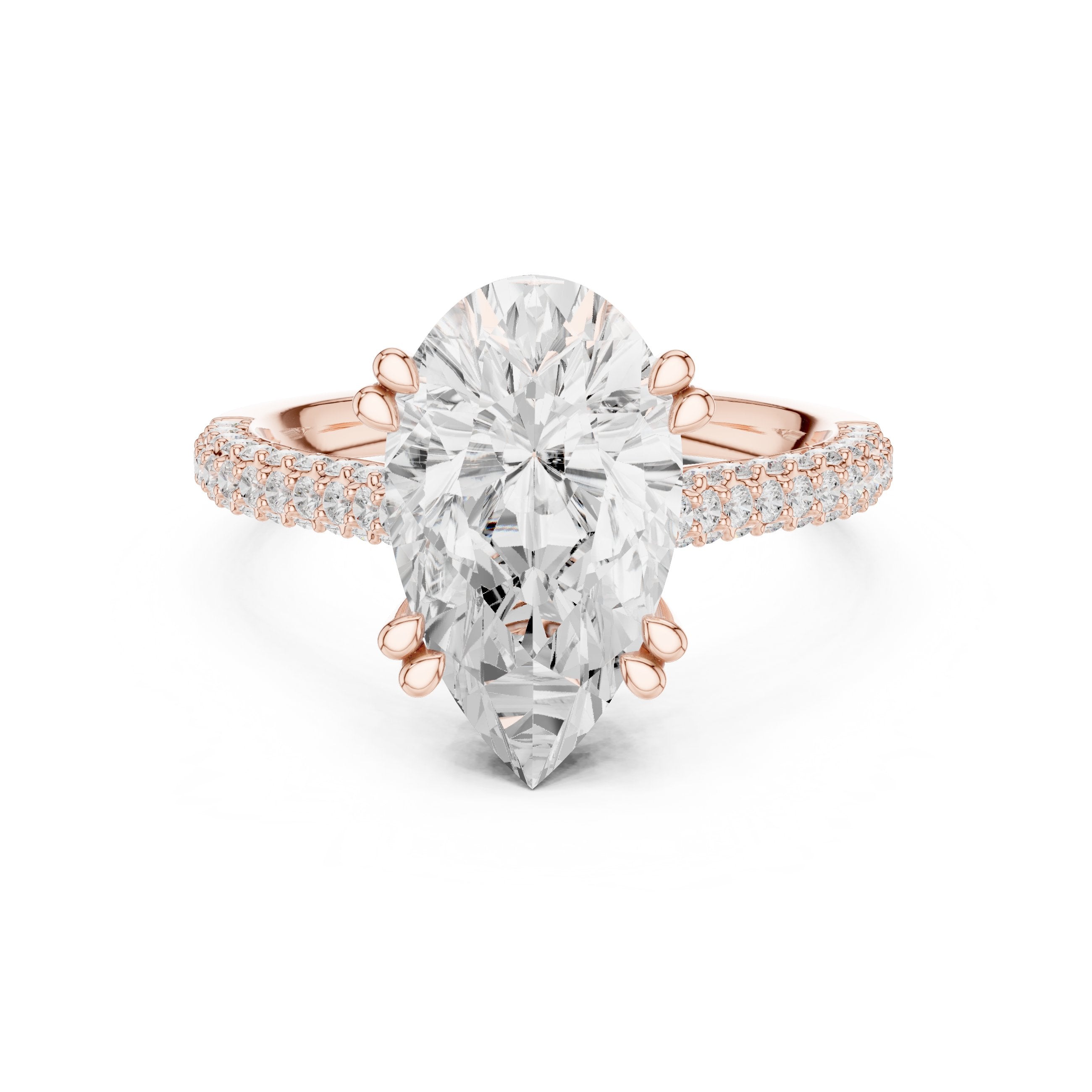 Pear Diamond Engagement Ring with Pavé Band in Rose Gold - VYKA Diamonds