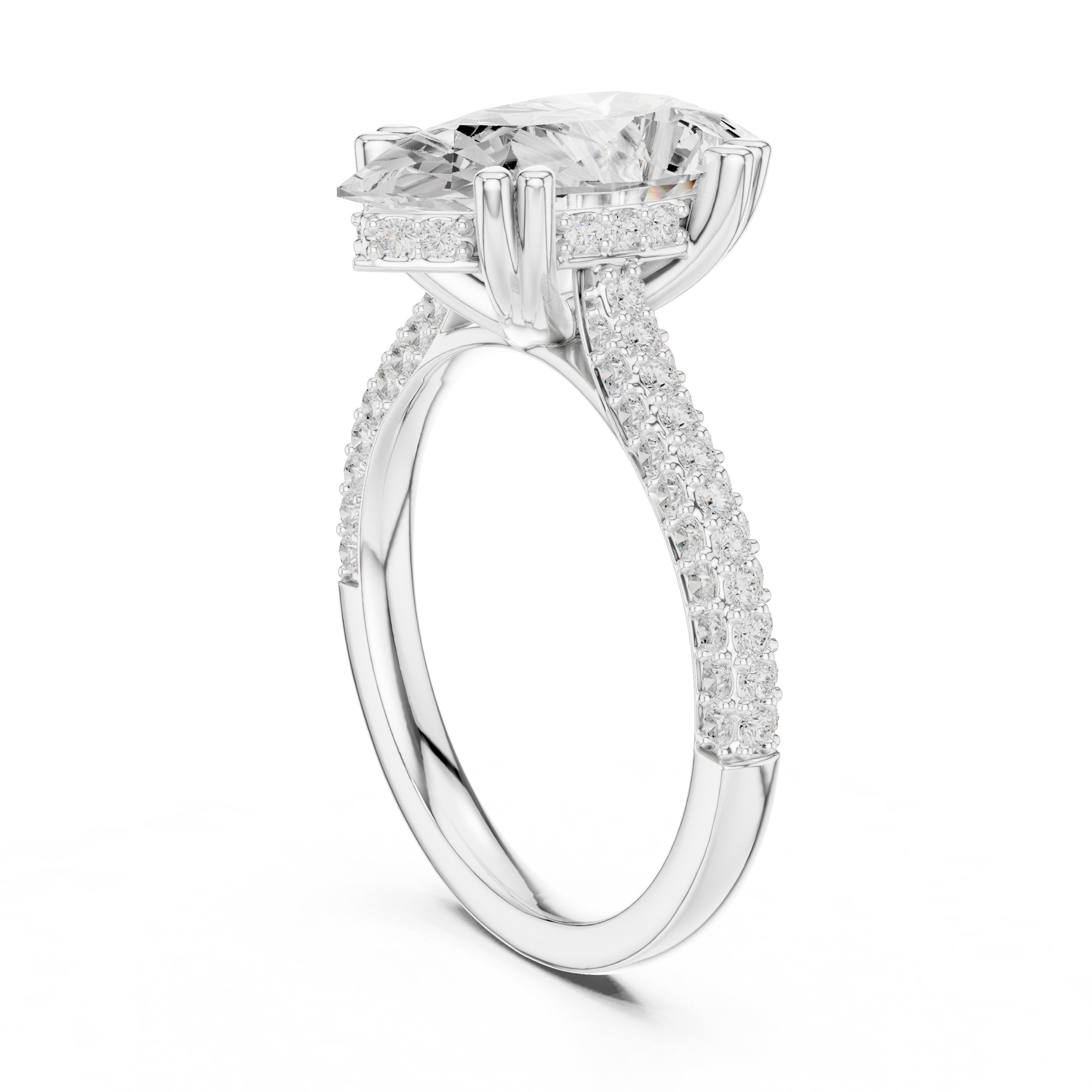 Pear Diamond Engagement Ring with Pavé Band in White Gold - VYKA Diamonds