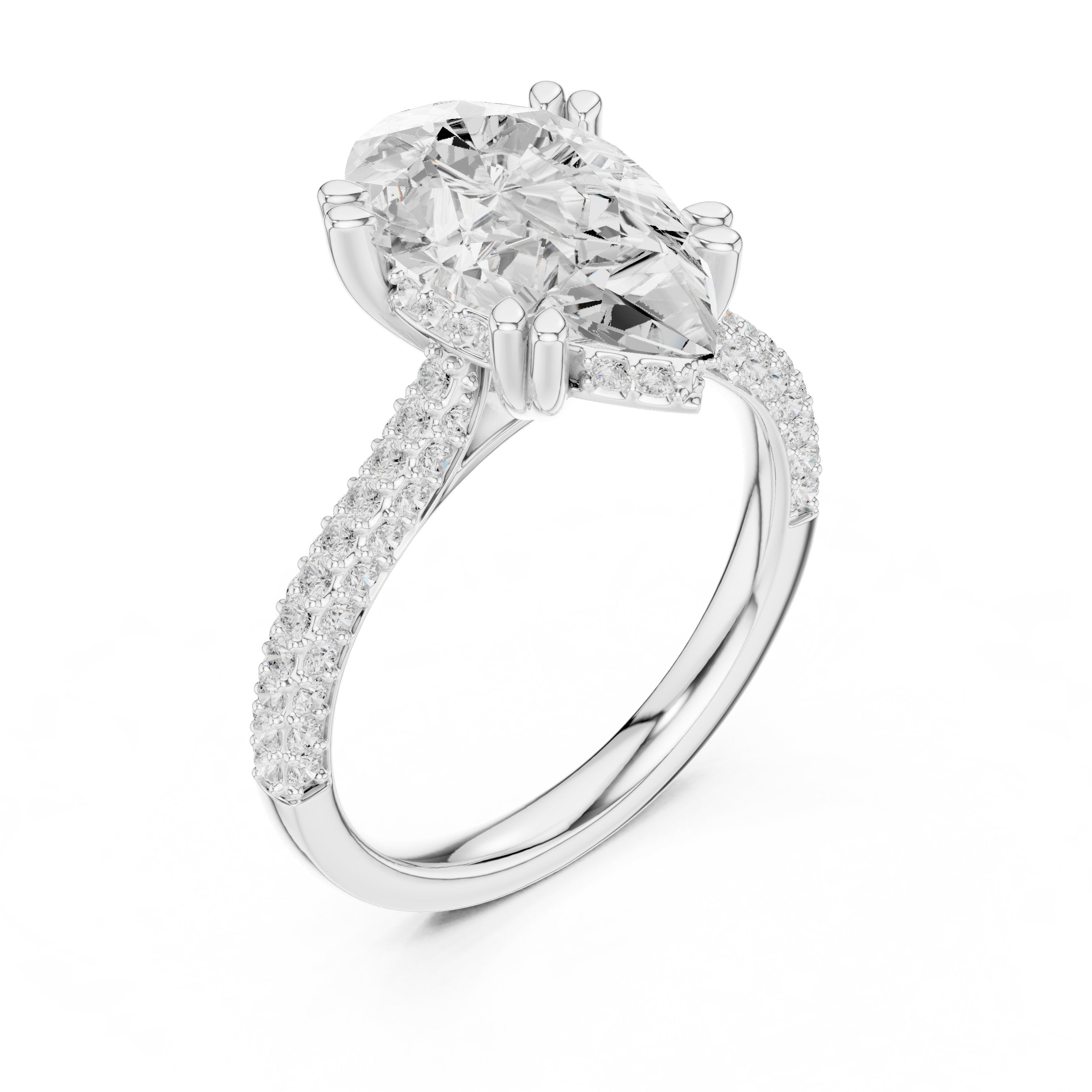 Pear Diamond Engagement Ring with Pavé Band in White Gold - VYKA Diamonds