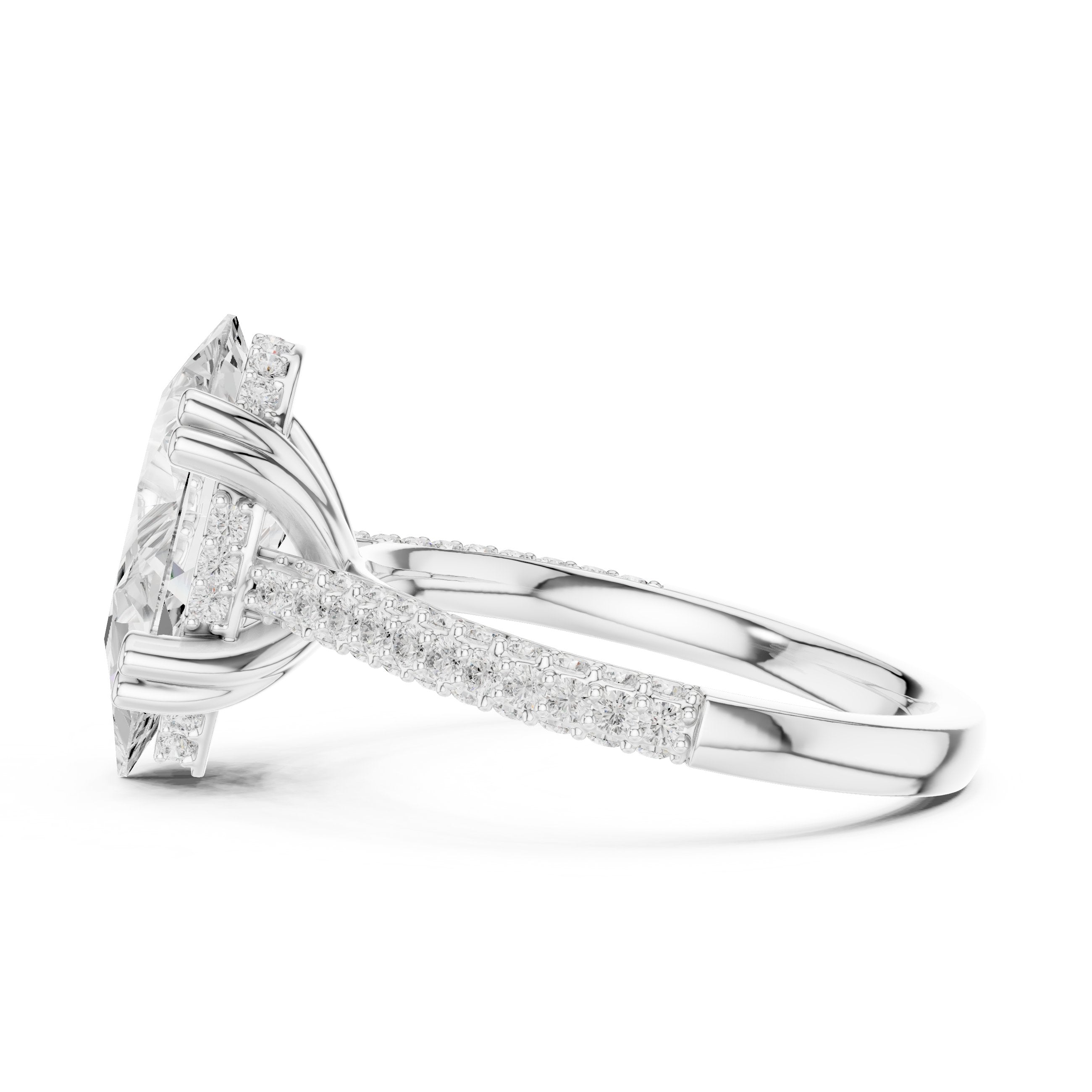 Pear Diamond Engagement Ring with Pavé Band in White Gold - VYKA Diamonds