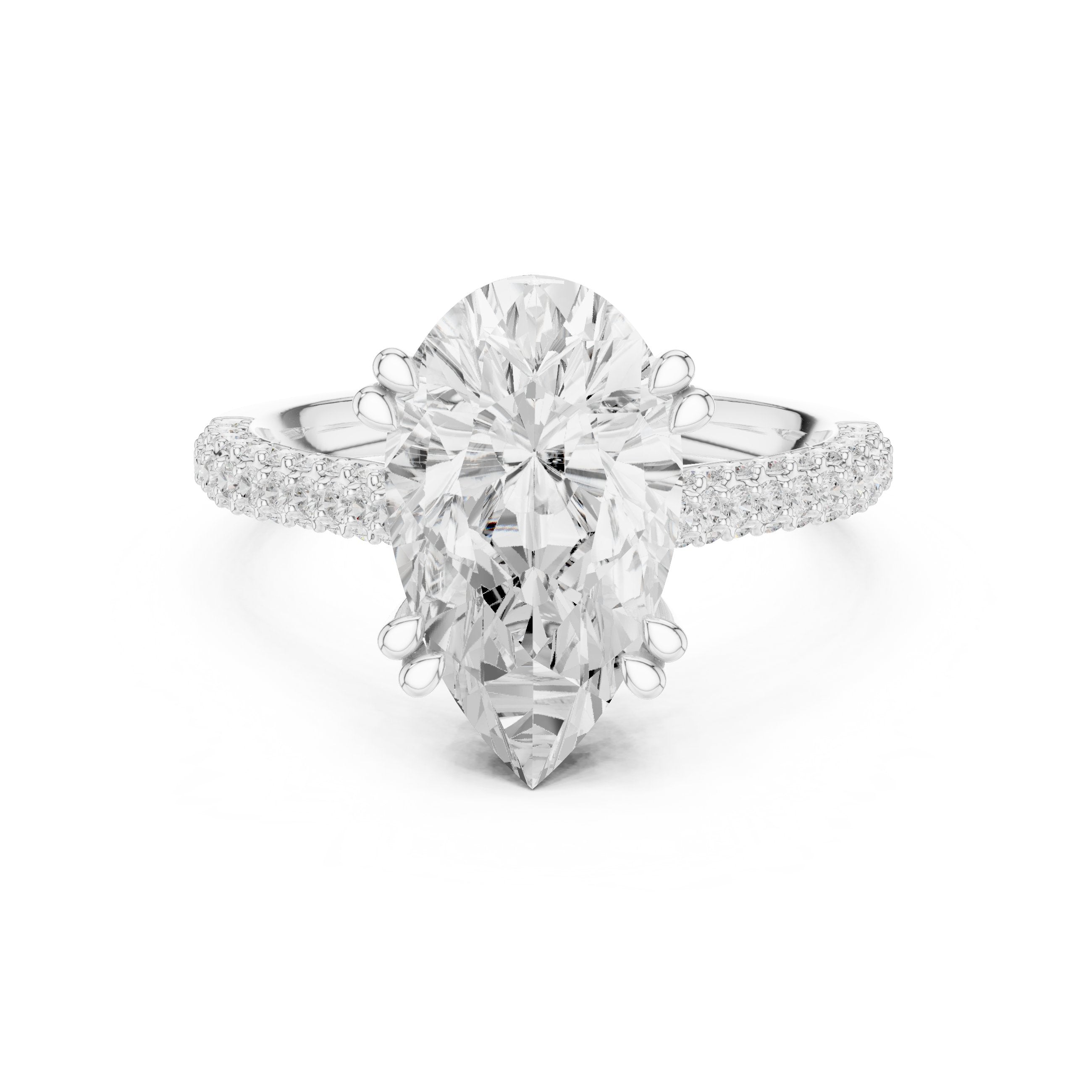 Pear Diamond Engagement Ring with Pavé Band in White Gold - VYKA Diamonds