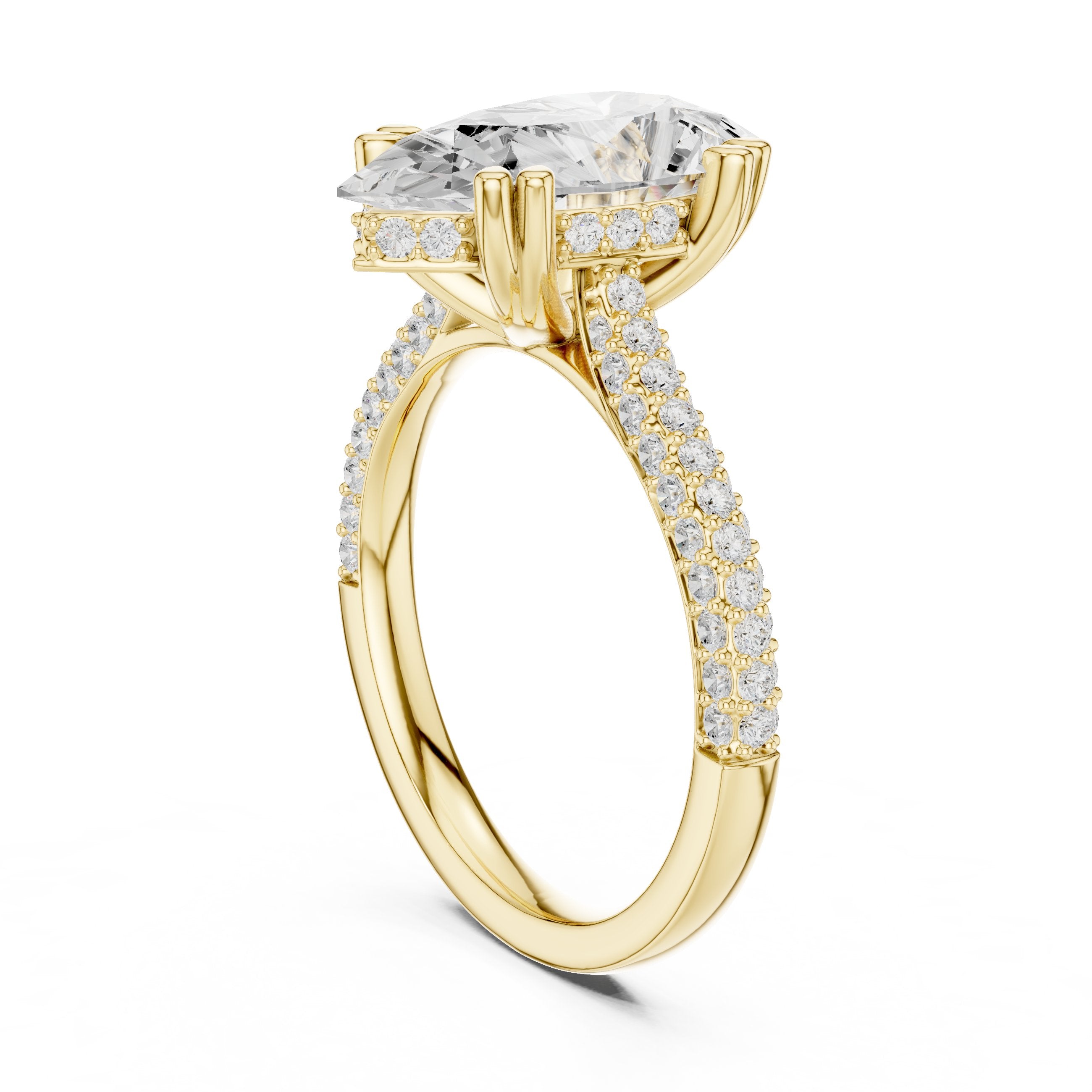 Pear Diamond Engagement Ring with Pavé Band in Yellow Gold - VYKA Diamonds