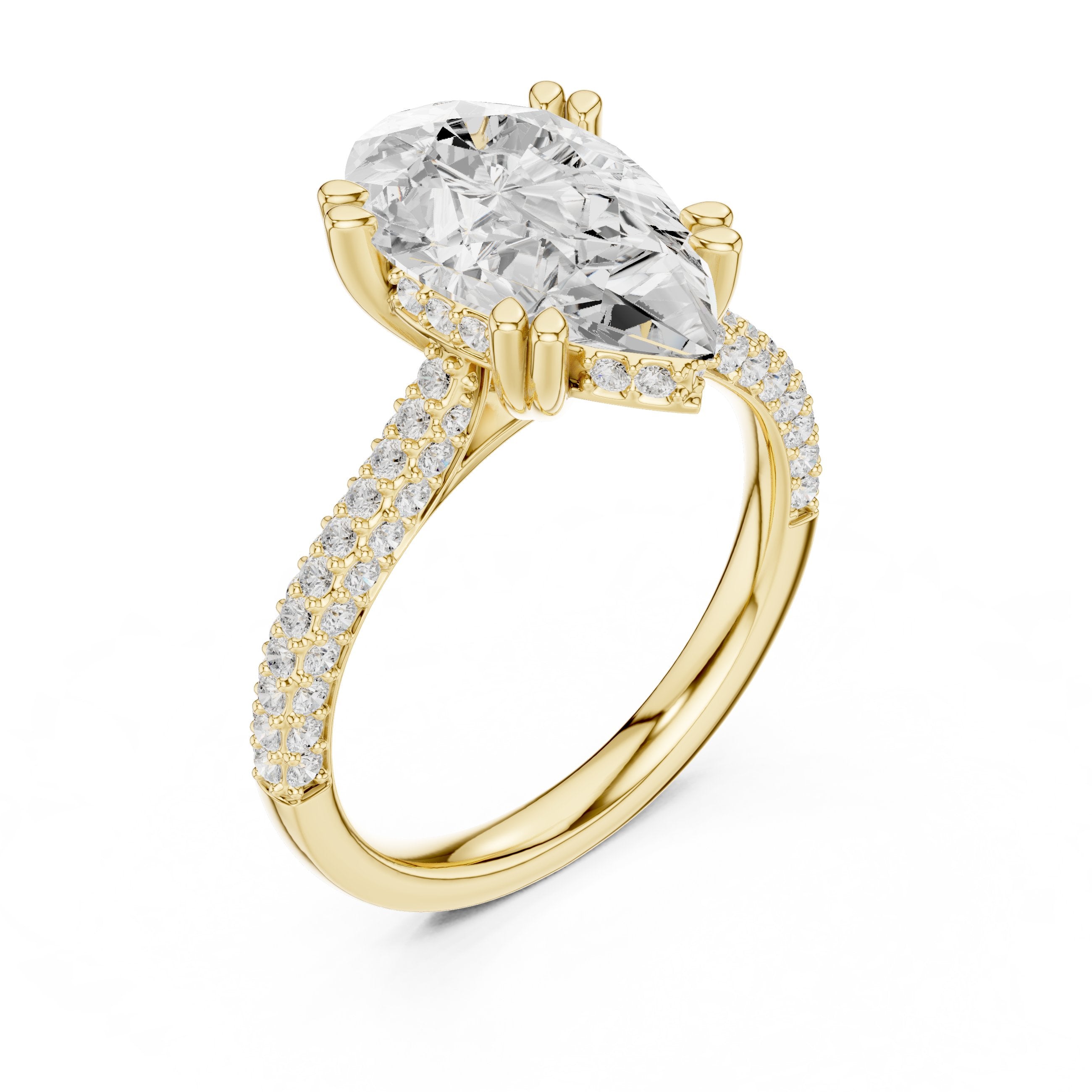 Pear Diamond Engagement Ring with Pavé Band in Yellow Gold - VYKA Diamonds