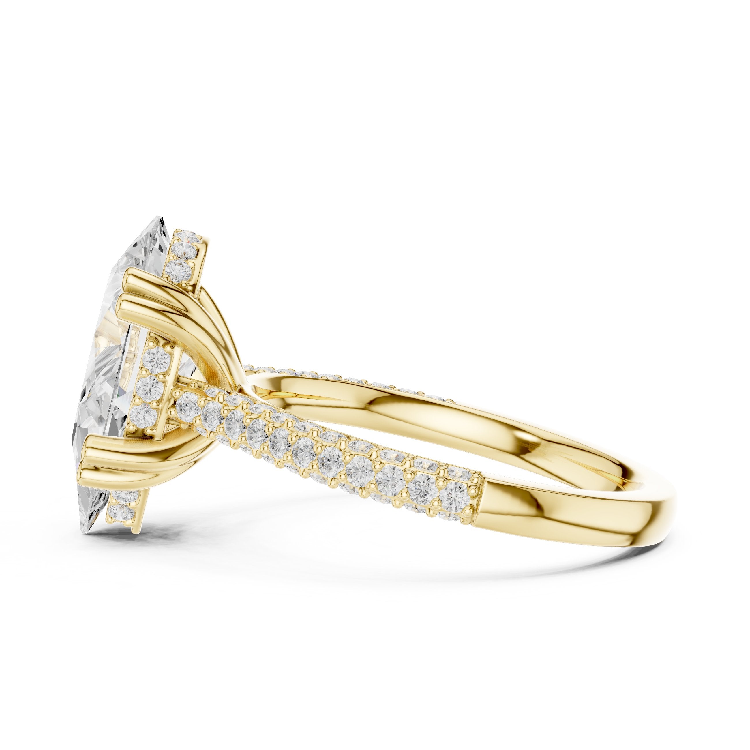 Pear Diamond Engagement Ring with Pavé Band in Yellow Gold - VYKA Diamonds