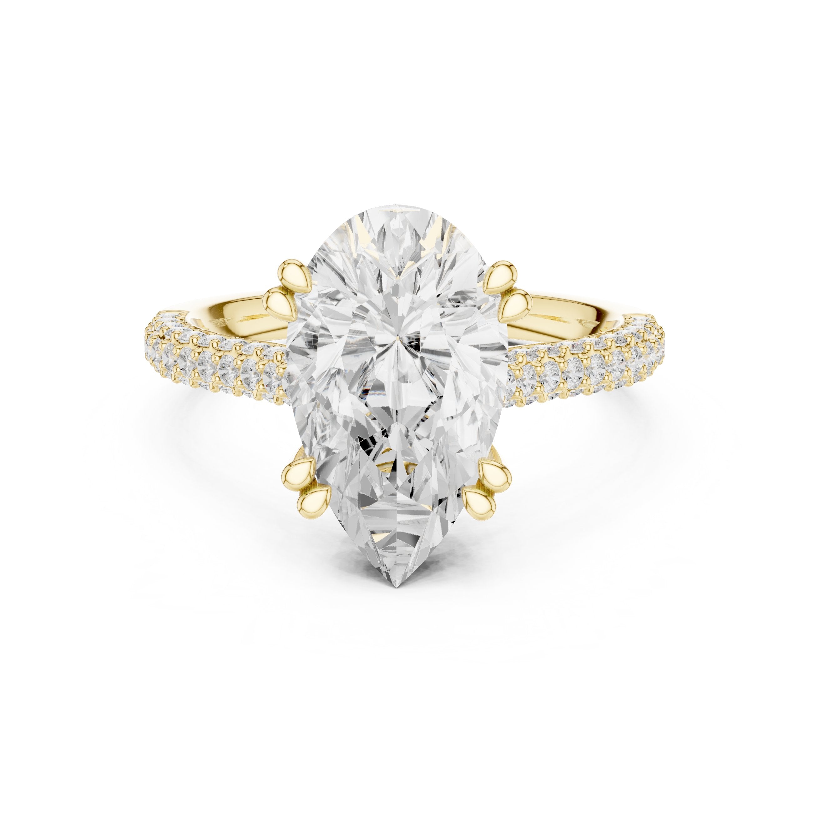 Pear Diamond Engagement Ring with Pavé Band in Yellow Gold - VYKA Diamonds